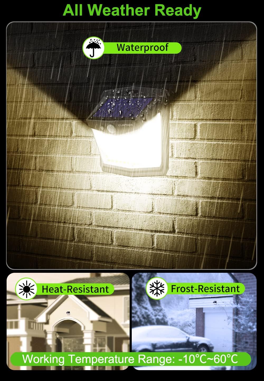 (Cool White) Solar Powered Lights Outdoor, Upgraded Wireless IP65 Solar Motion Sensor Security/Wall Light for Front Door Yard, Garage Garden Fence