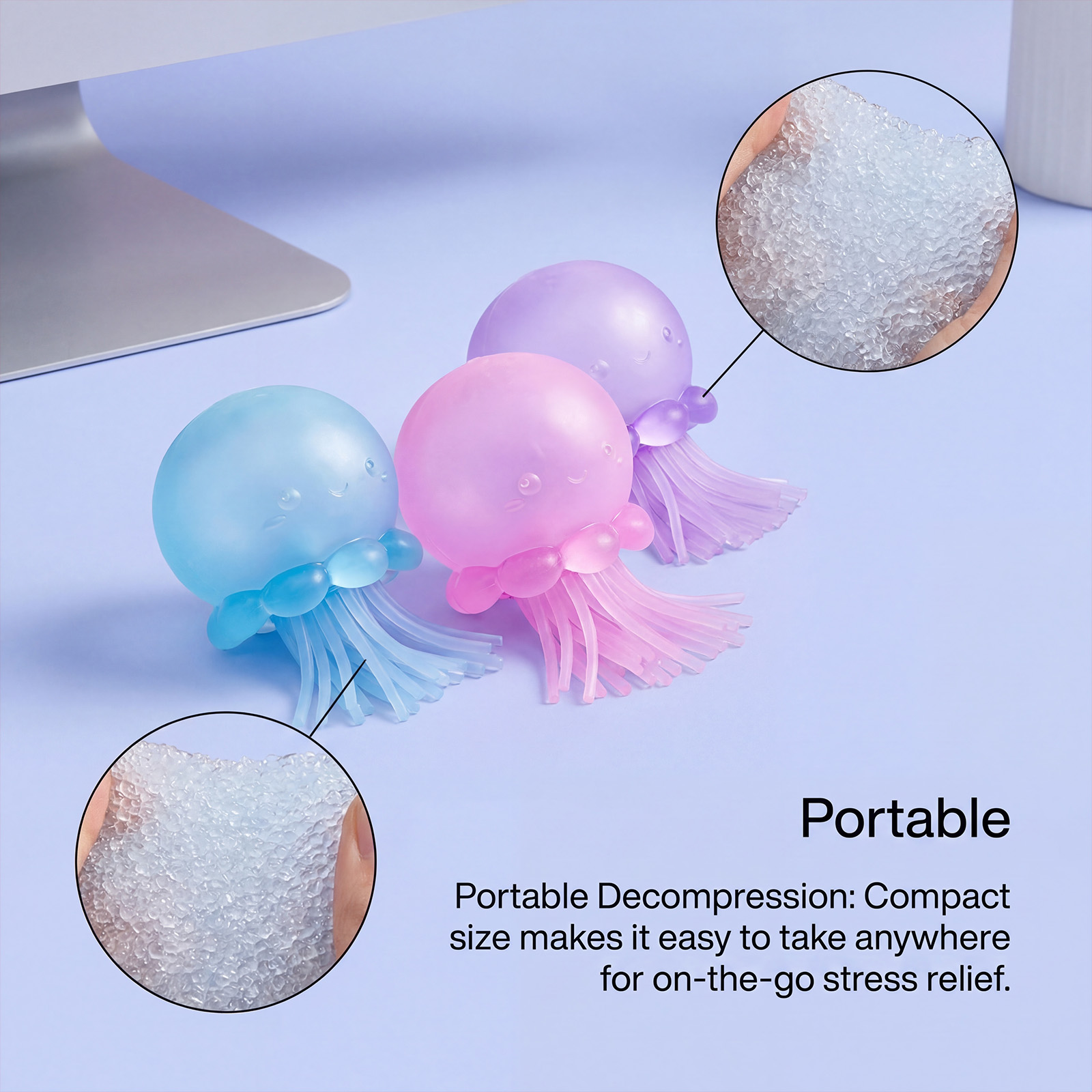 (Pink) Jellyfish Squishy Sensory Toy Simulated Stress Relief Ball Reduce Anxiety Squeeze Toy Creative Slow Rebound Toys Adult Kid Gift ﻿