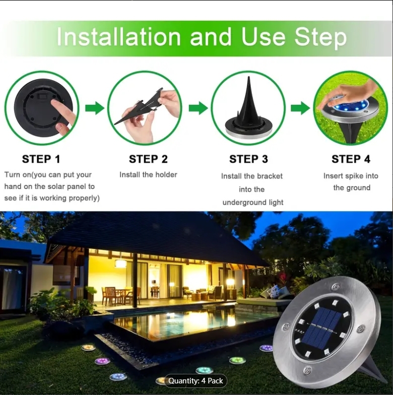 4 pcs Color Changing Solar Ground Lights 8 LED Solar Outdoor Lights Landscape Lighting Lights Pathway Garden Yard Walkway Decor