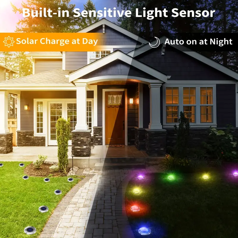 4 pcs Color Changing Solar Ground Lights 8 LED Solar Outdoor Lights Landscape Lighting Lights Pathway Garden Yard Walkway Decor