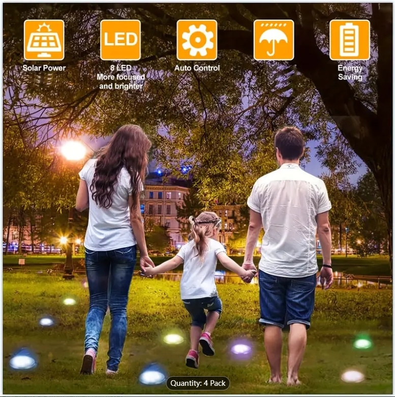 4 pcs Color Changing Solar Ground Lights 8 LED Solar Outdoor Lights Landscape Lighting Lights Pathway Garden Yard Walkway Decor
