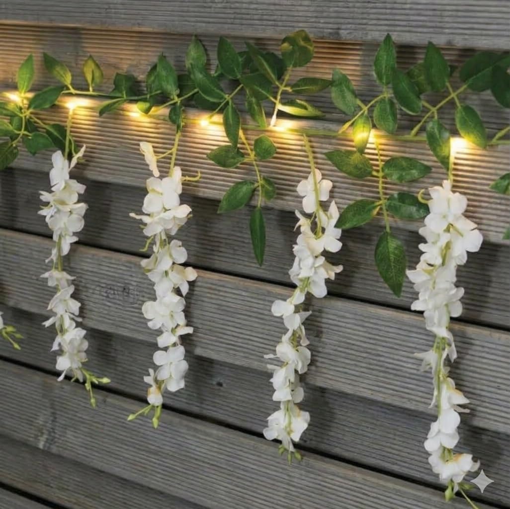  White Wisteria Solar Light Garland 1.8M Garden Trailing Flower Light Warm White Lights Decorative Outdoor Flower Light Pergola Light Fence Light