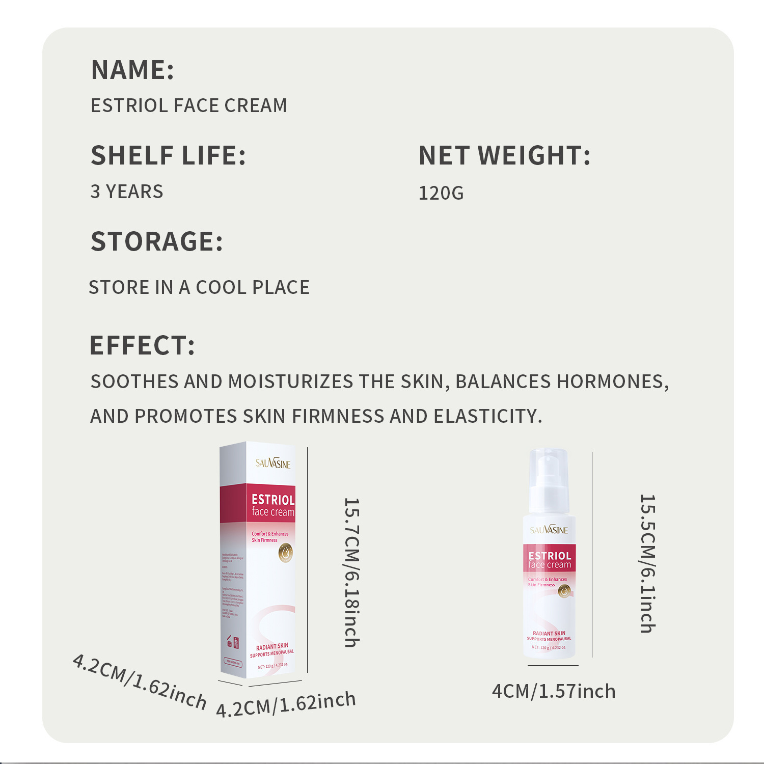 Estriol Face Cream Hormone Balancing Firming Moisturising Skin Care for Daily Home Use Natural 120g