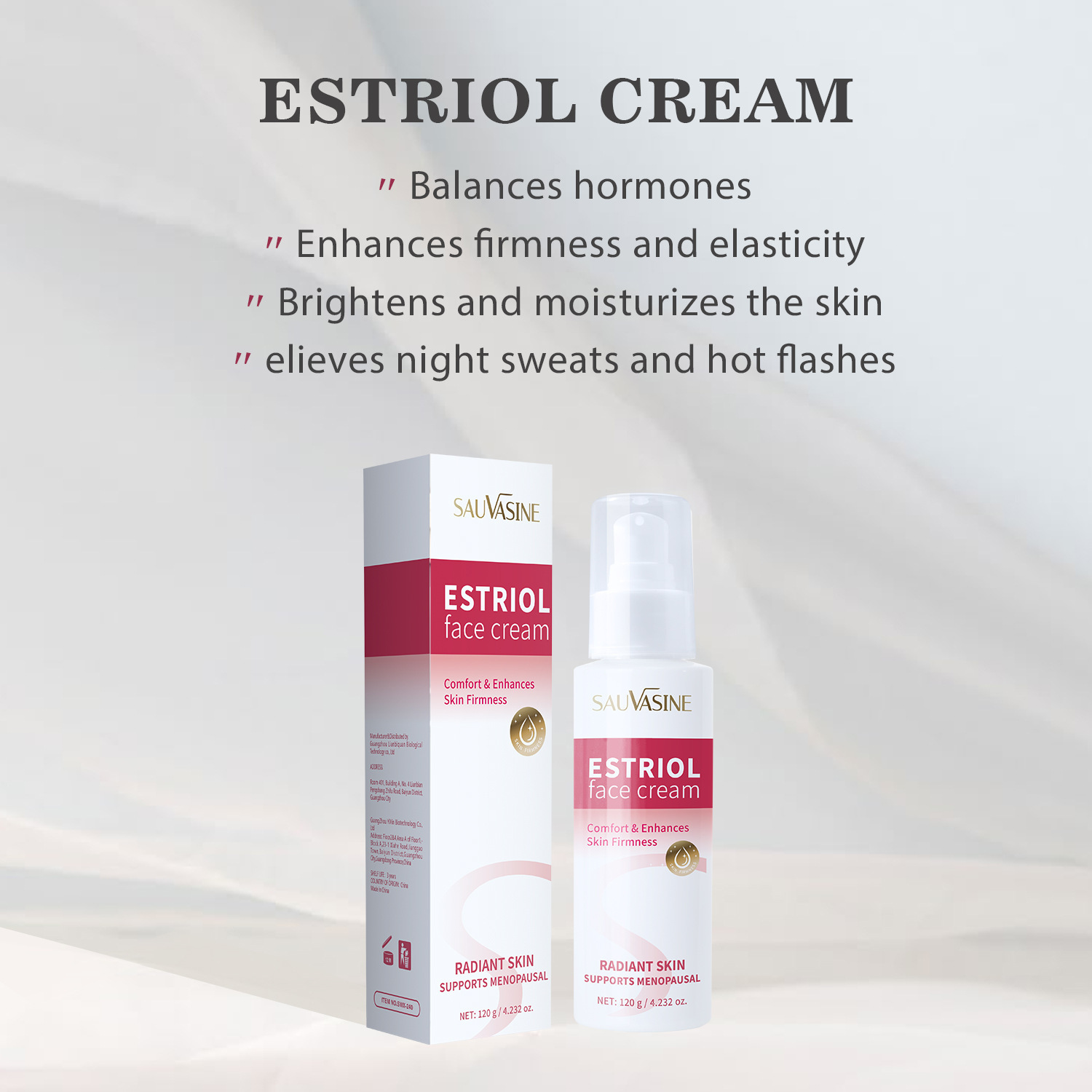 Estriol Face Cream Hormone Balancing Firming Moisturising Skin Care for Daily Home Use Natural 120g