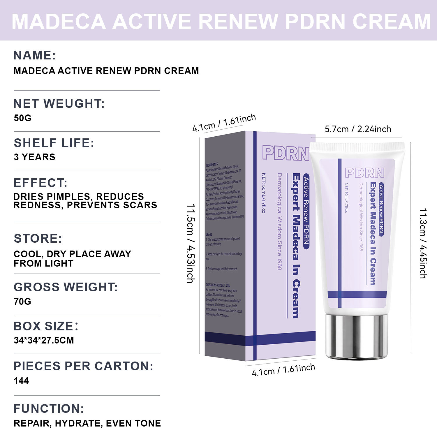 Centella Asiatica PDRN Active Revitalizing Cream For Skin Soothing Repairing And Daily Face Moisturizer 50ml