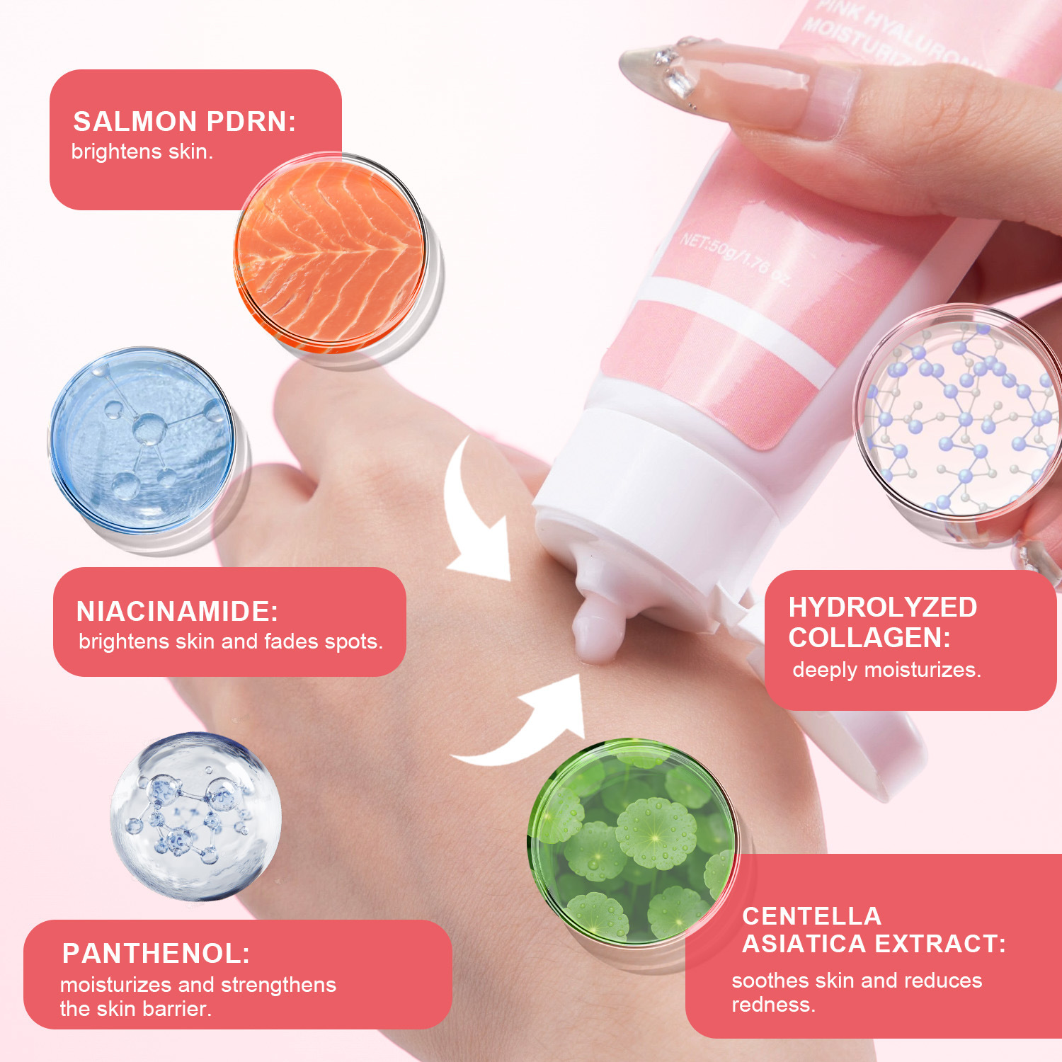 Pink Hyaluronic Acid Moisturizing Cream Deep Hydration Plumping Skin Softening Daily Face Nourishing Treatment 50g