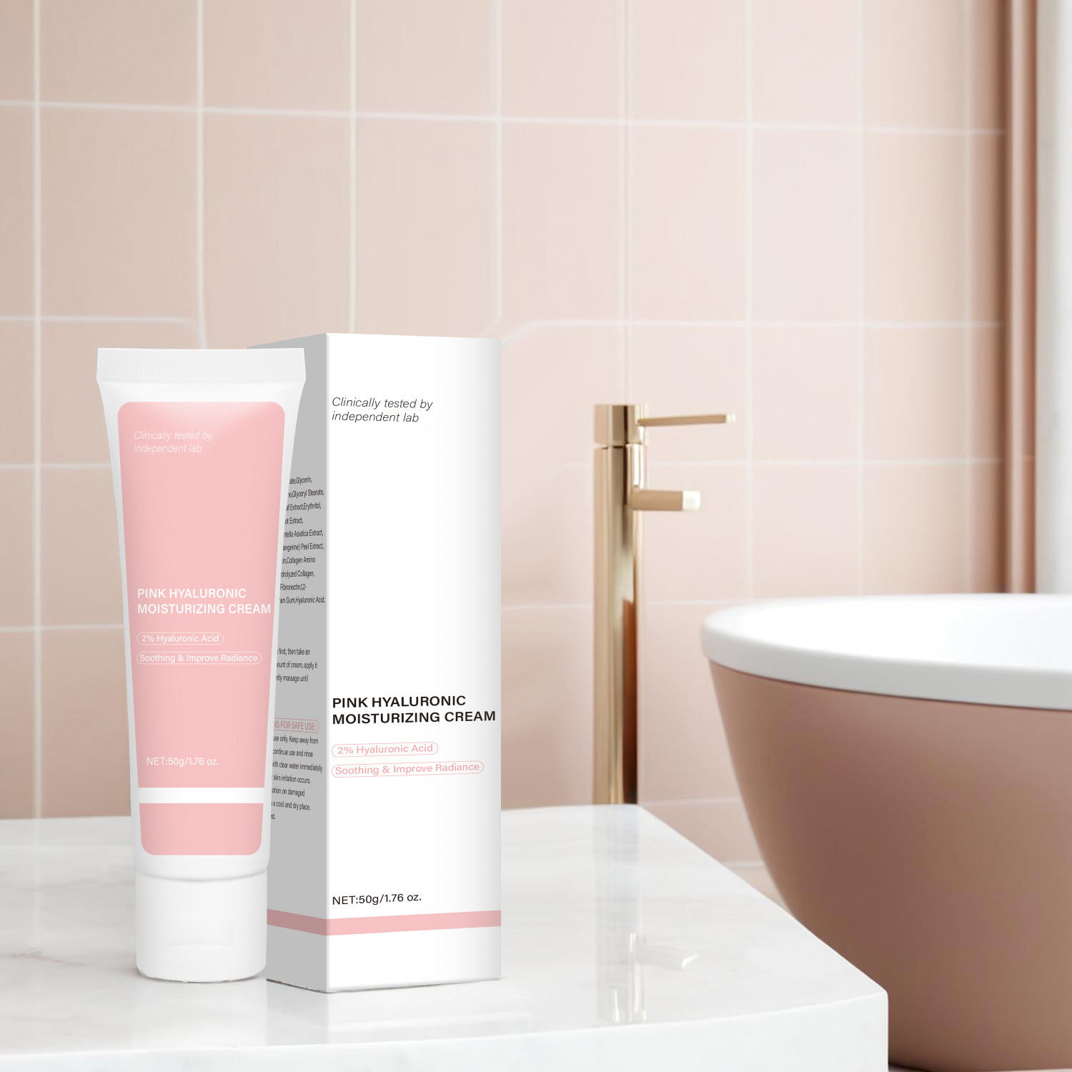 Pink Hyaluronic Acid Moisturizing Cream Deep Hydration Plumping Skin Softening Daily Face Nourishing Treatment 50g