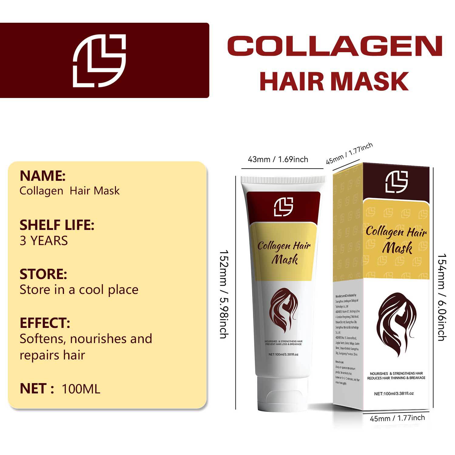 Collagen Conditioner Moisturizing Repair Strengthening Anti Hair Loss For Dry Damaged Hair Daily Nourishing Care 100ml