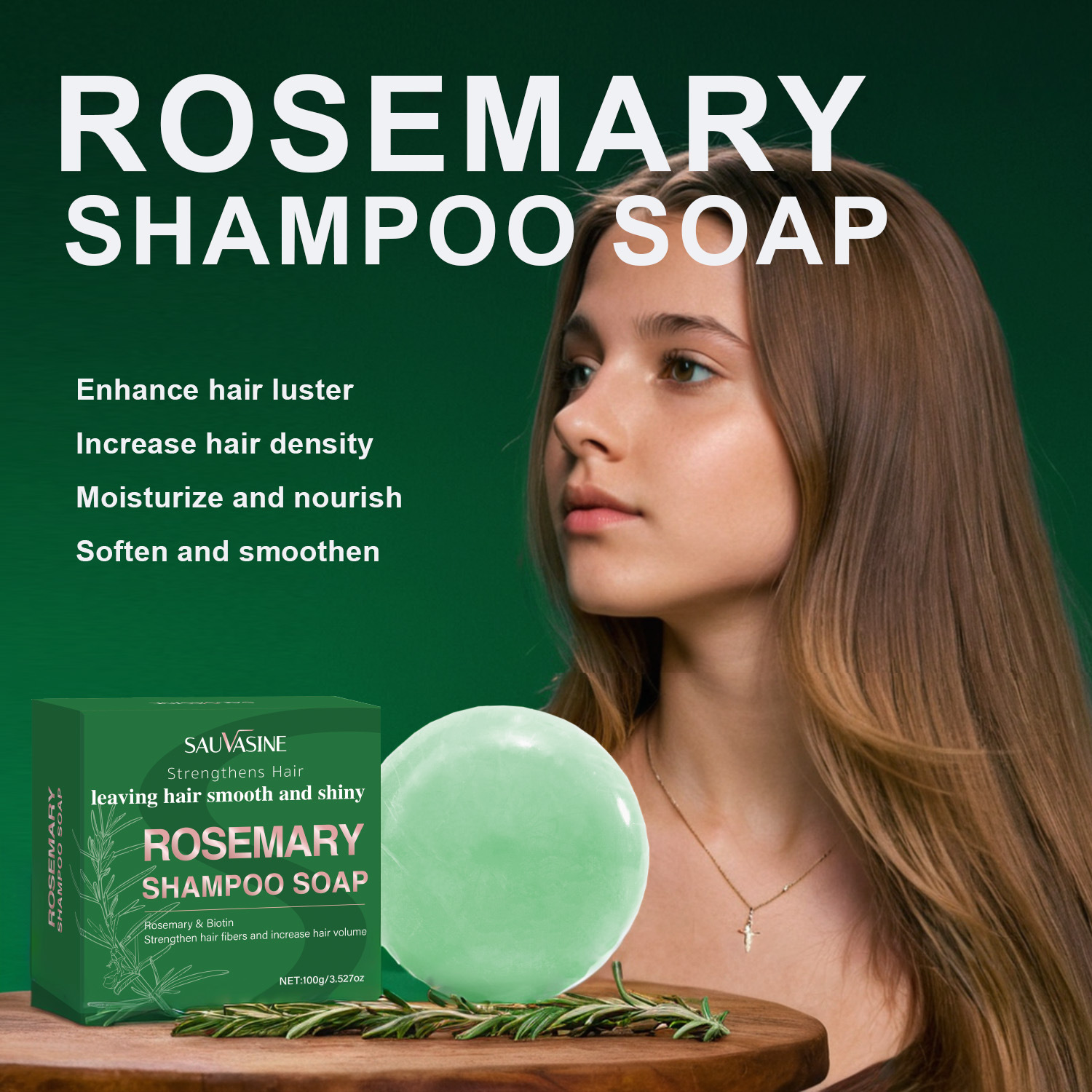 Rosemary Shampoo Bar Deep Cleansing Frizz Control Nourishing For Dry Damaged Hair Daily Scalp And Strand Care 100g