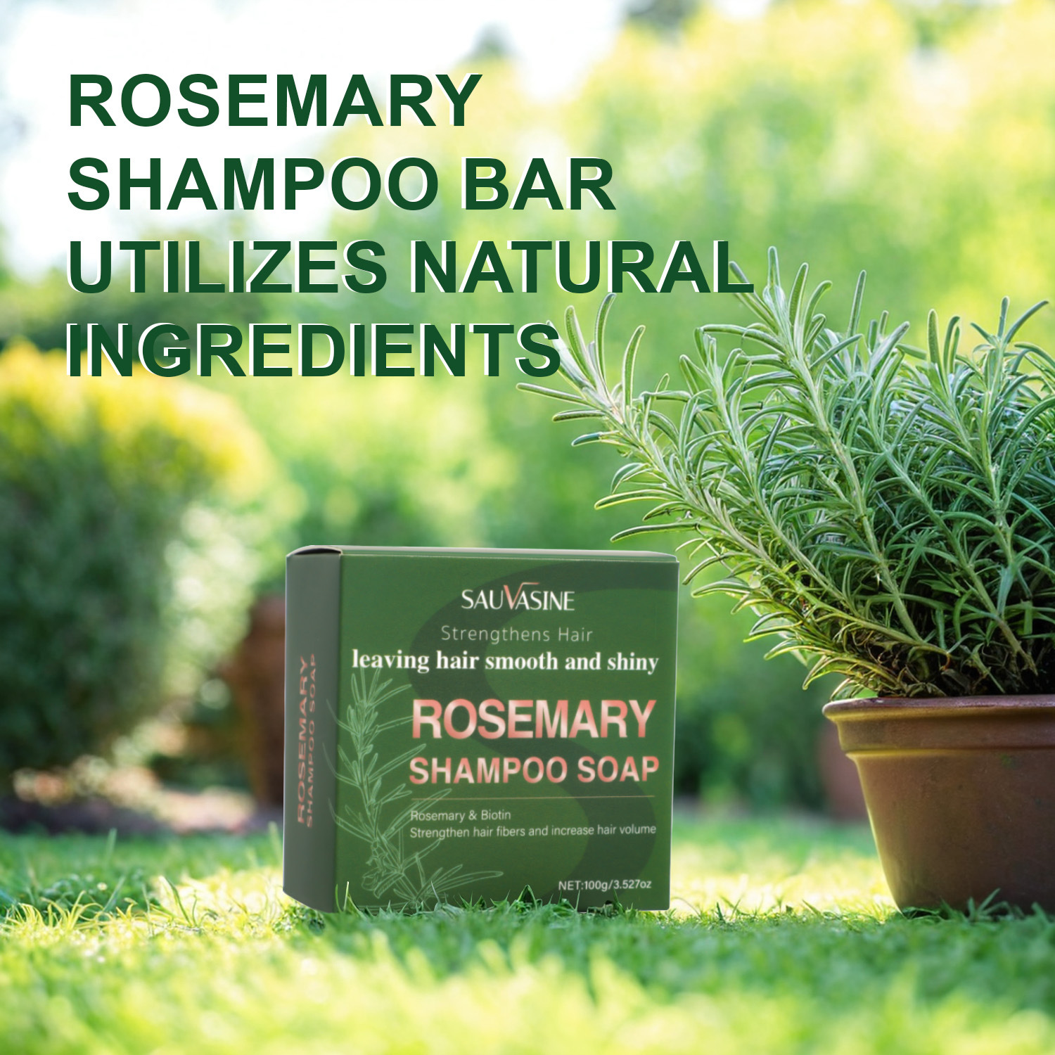 Rosemary Shampoo Bar Deep Cleansing Frizz Control Nourishing For Dry Damaged Hair Daily Scalp And Strand Care 100g