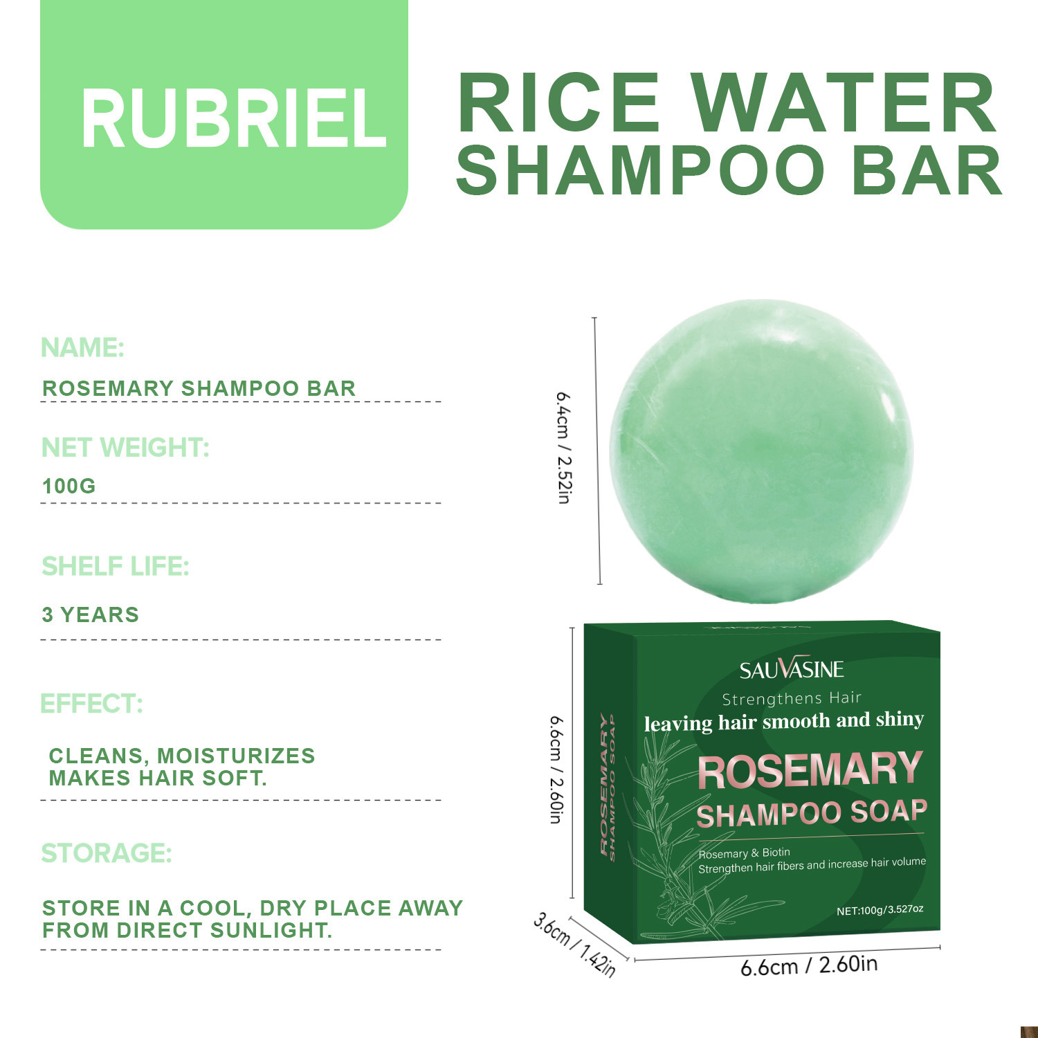 Rosemary Shampoo Bar Deep Cleansing Frizz Control Nourishing For Dry Damaged Hair Daily Scalp And Strand Care 100g