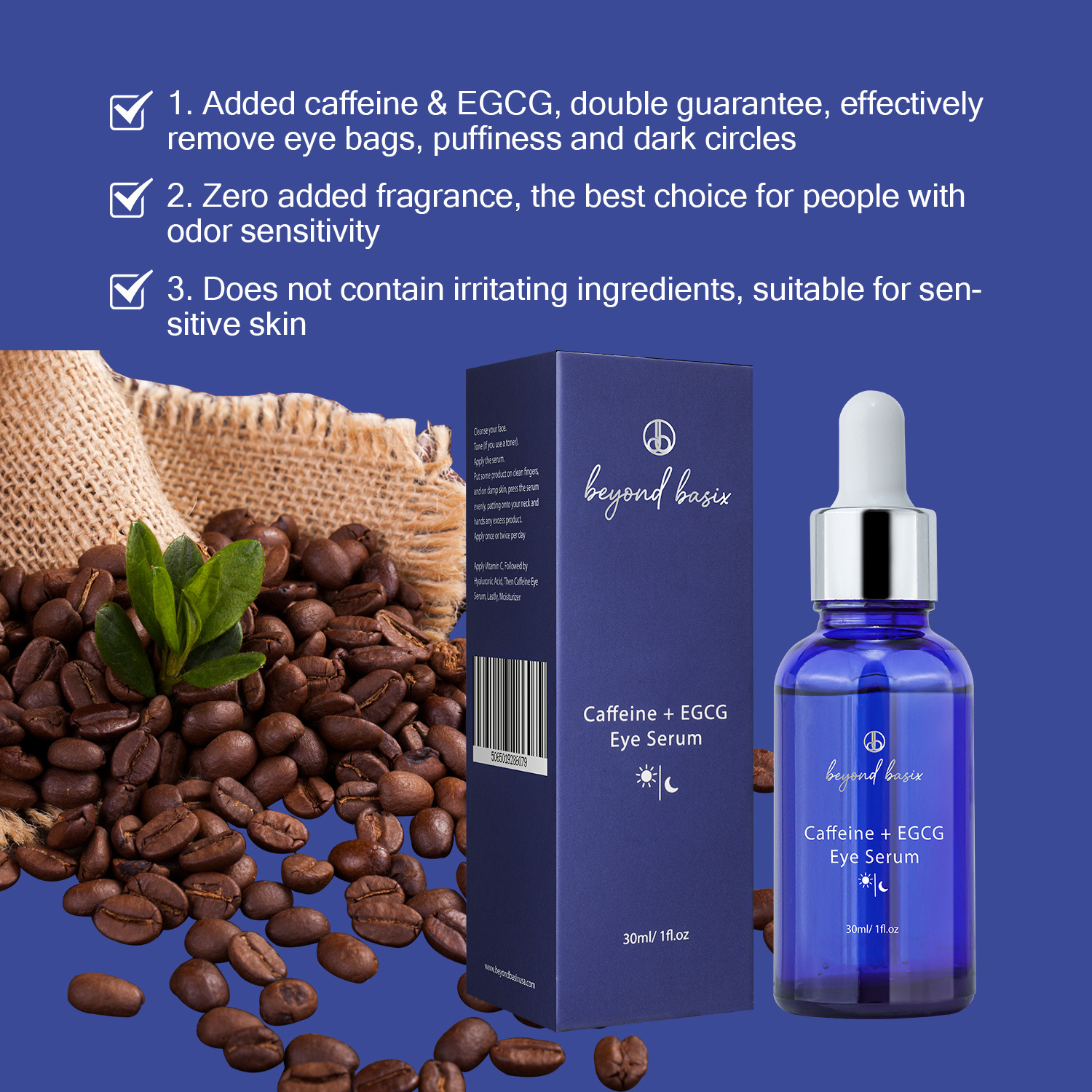 Caffeine EGCG Eye Serum Firming Puffiness Relief Dark Circles Fine Lines Hydrating Daily Eye Care Treatment 30ml