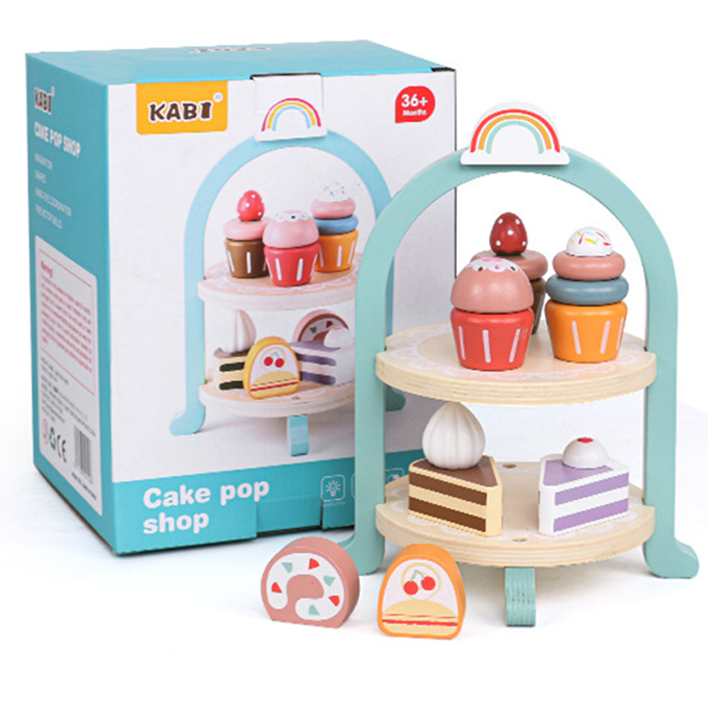 (B) Wooden Afternoon Tea Set Toy Pretend Play Food Learning Role Play Game Early Educational Toys for Toddlers Girls Boys Kids Gifts
