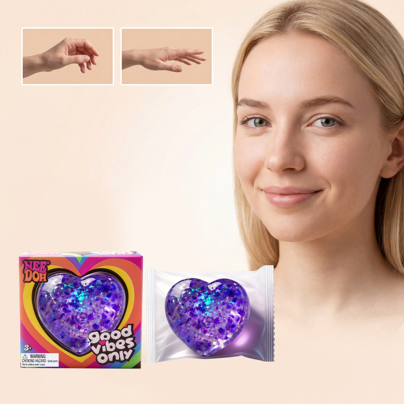 (Purple) Heart Squishy Toy Soft Smooth Non Sticky Fast Rebound Cute Tiny Portable Palm Play Item