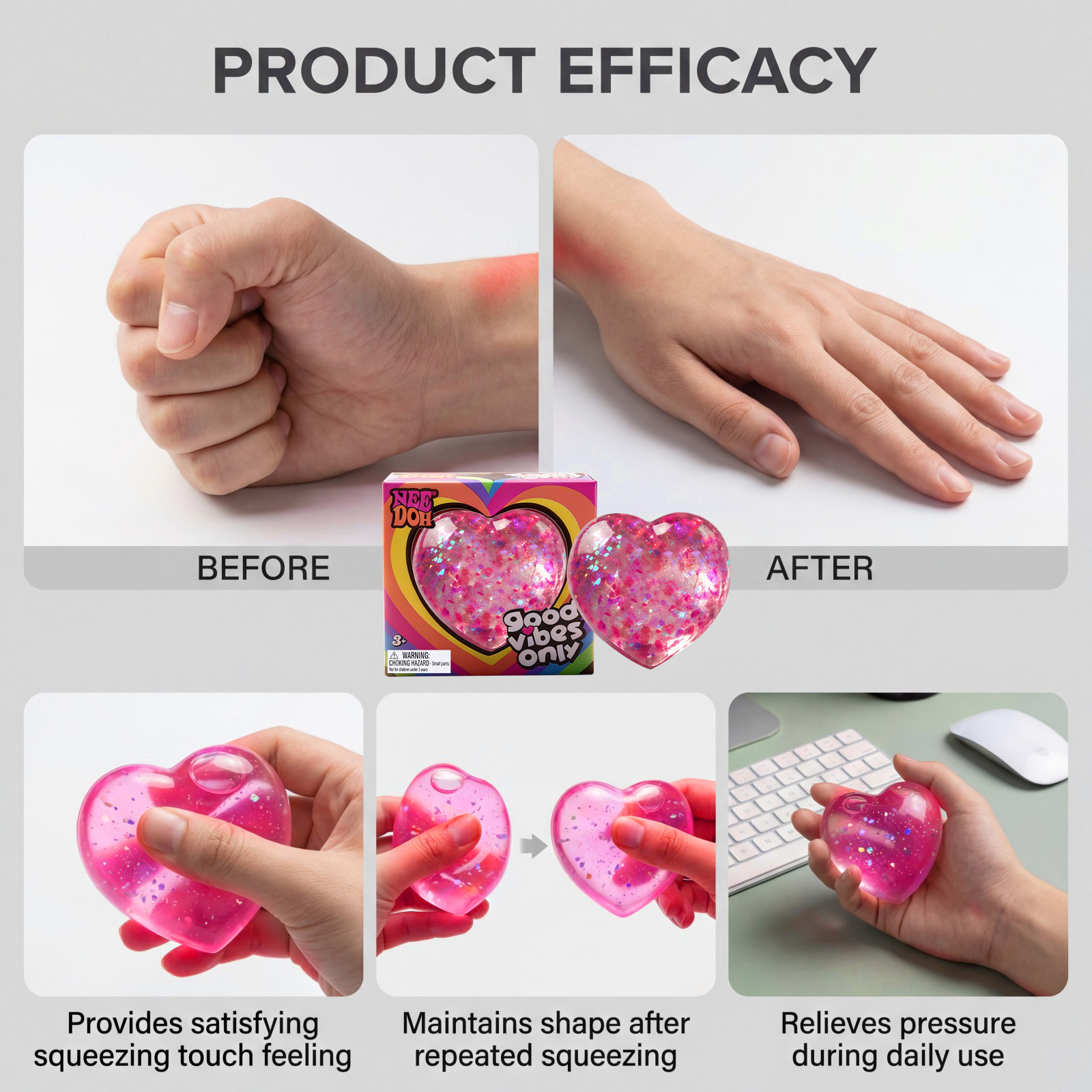 (Purple) Heart Squishy Toy Soft Smooth Non Sticky Fast Rebound Cute Tiny Portable Palm Play Item
