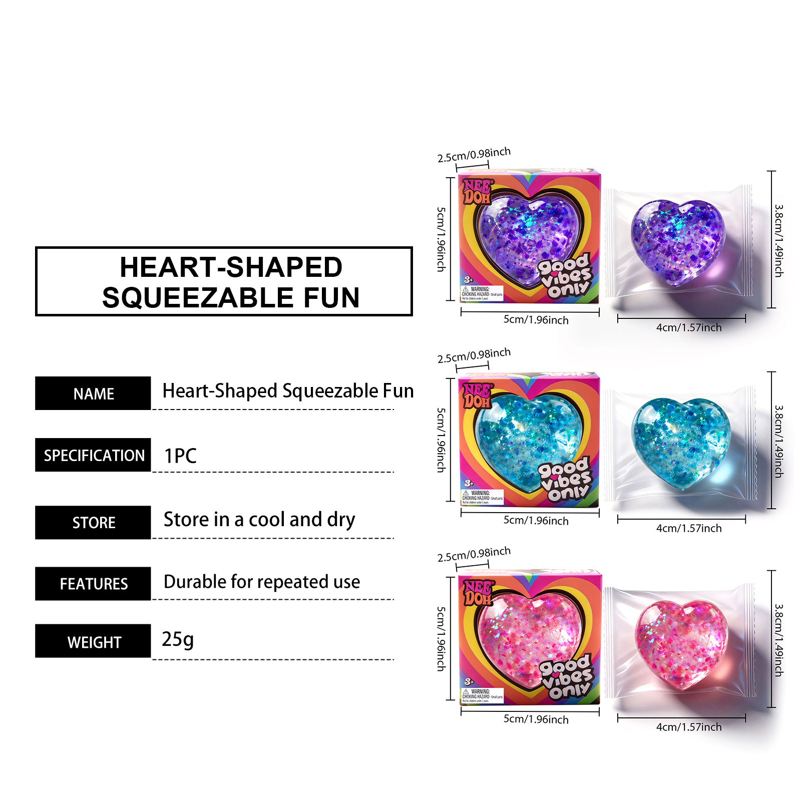 (Purple) Heart Squishy Toy Soft Smooth Non Sticky Fast Rebound Cute Tiny Portable Palm Play Item