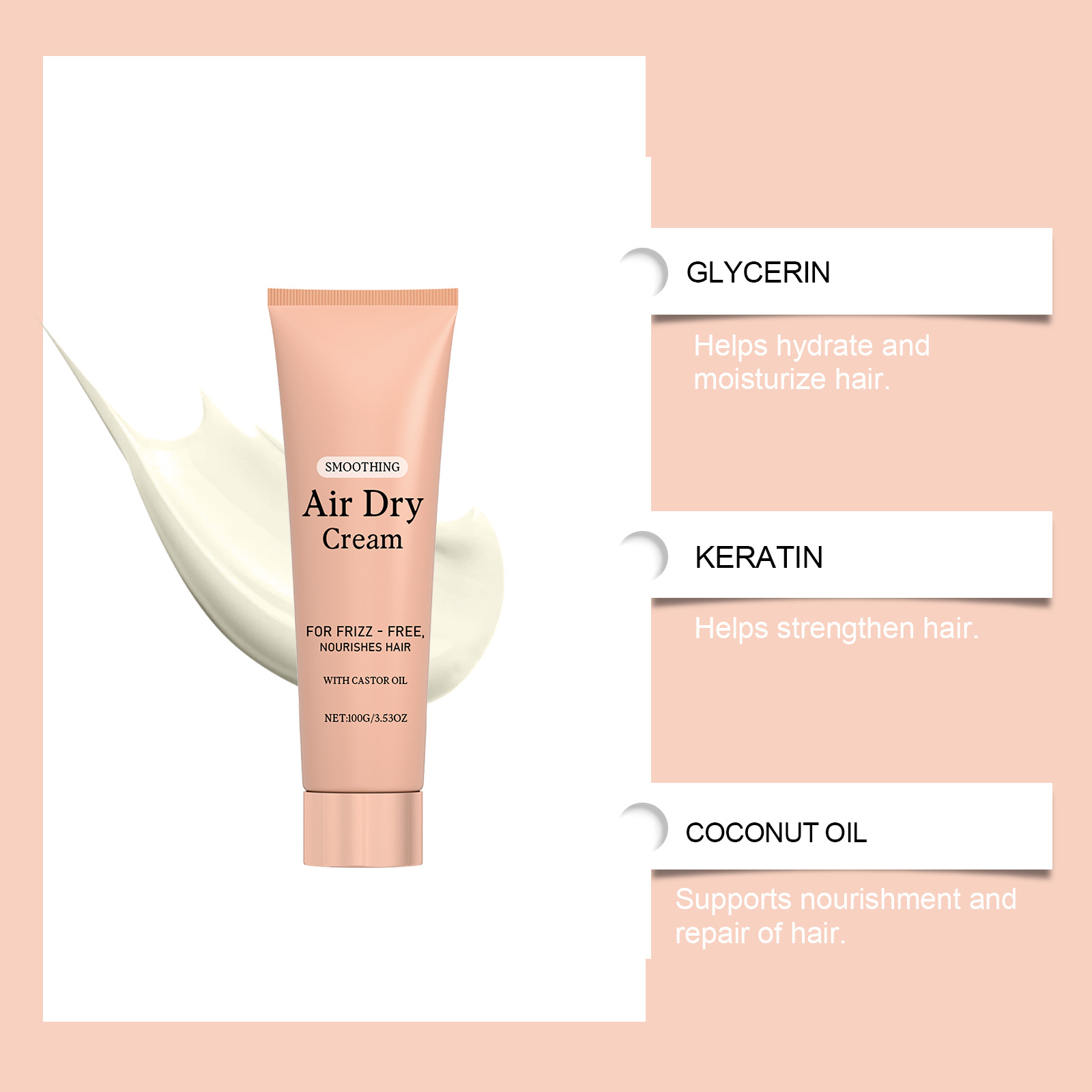 Hair Smoothing Conditioning Cream Daily Nourishing Gentle Care Silky Glossy Light Frizzy Hair Strands Tresses