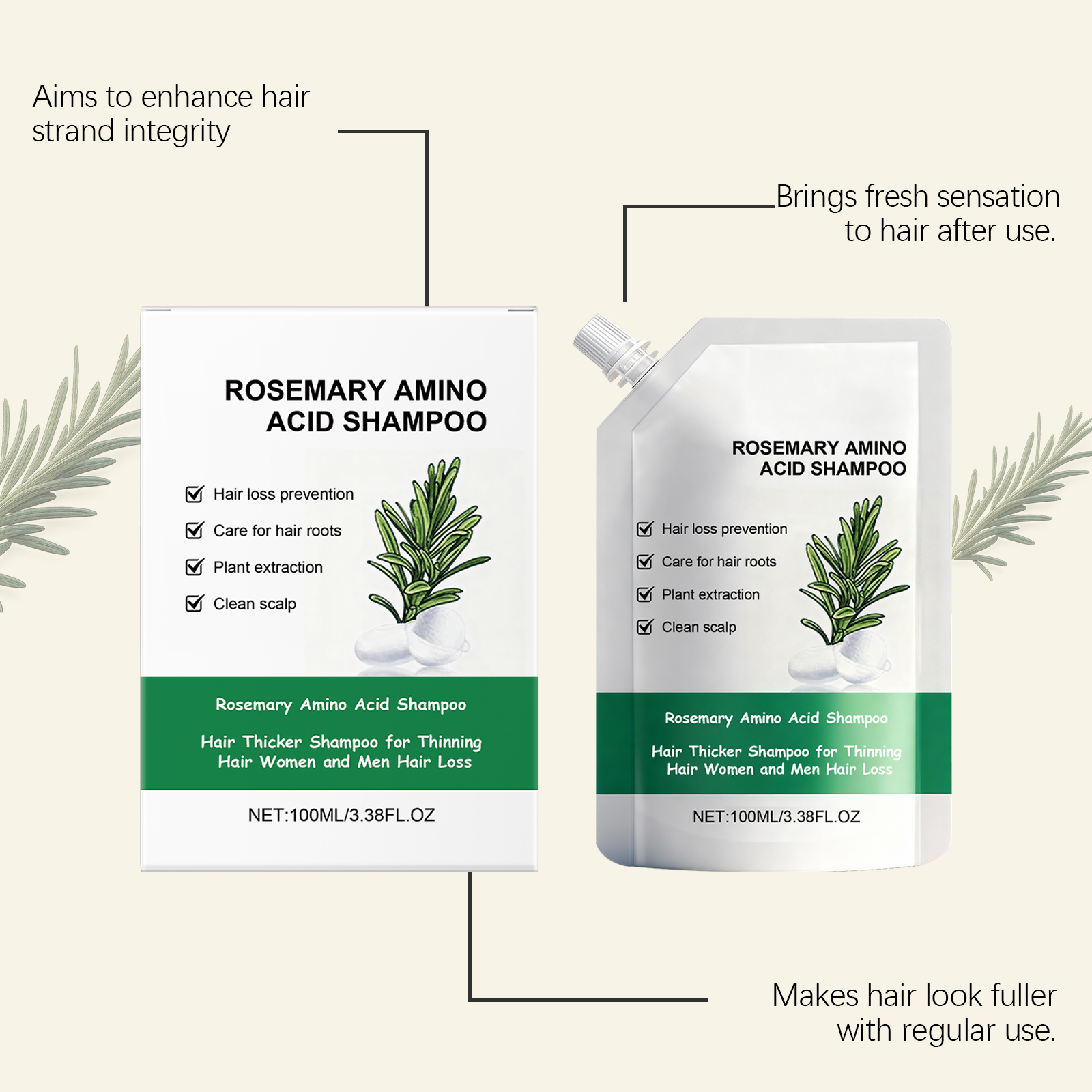 Rosemary Fluffy Shampoo Gentle Clean Hair Natural Volumizing Moisturize Repair Split Ends Bright Soft Hair Care For All Hair Strands