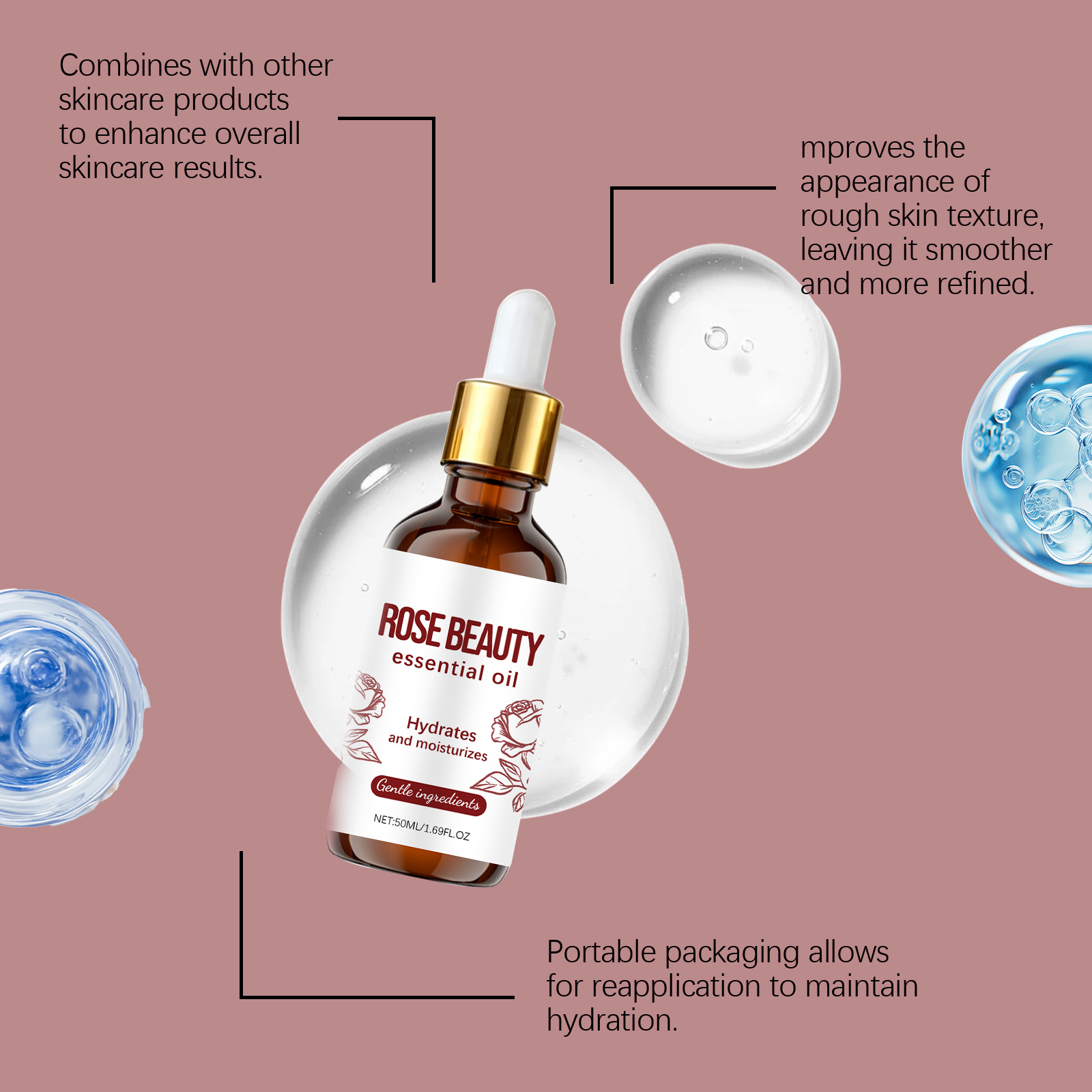 Rose Nourishing Essential Oil Moisturizing Silky Refreshing Brightening Softening Mild Hydrating Daily Skin Care