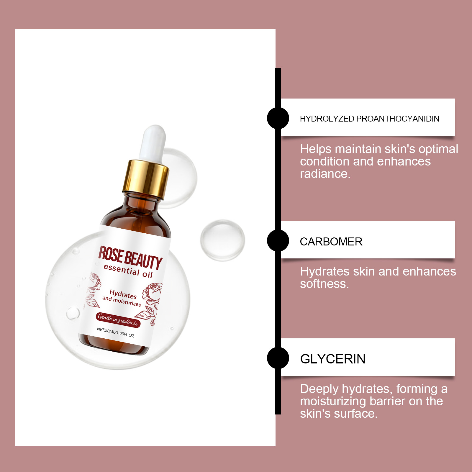Rose Nourishing Essential Oil Moisturizing Silky Refreshing Brightening Softening Mild Hydrating Daily Skin Care