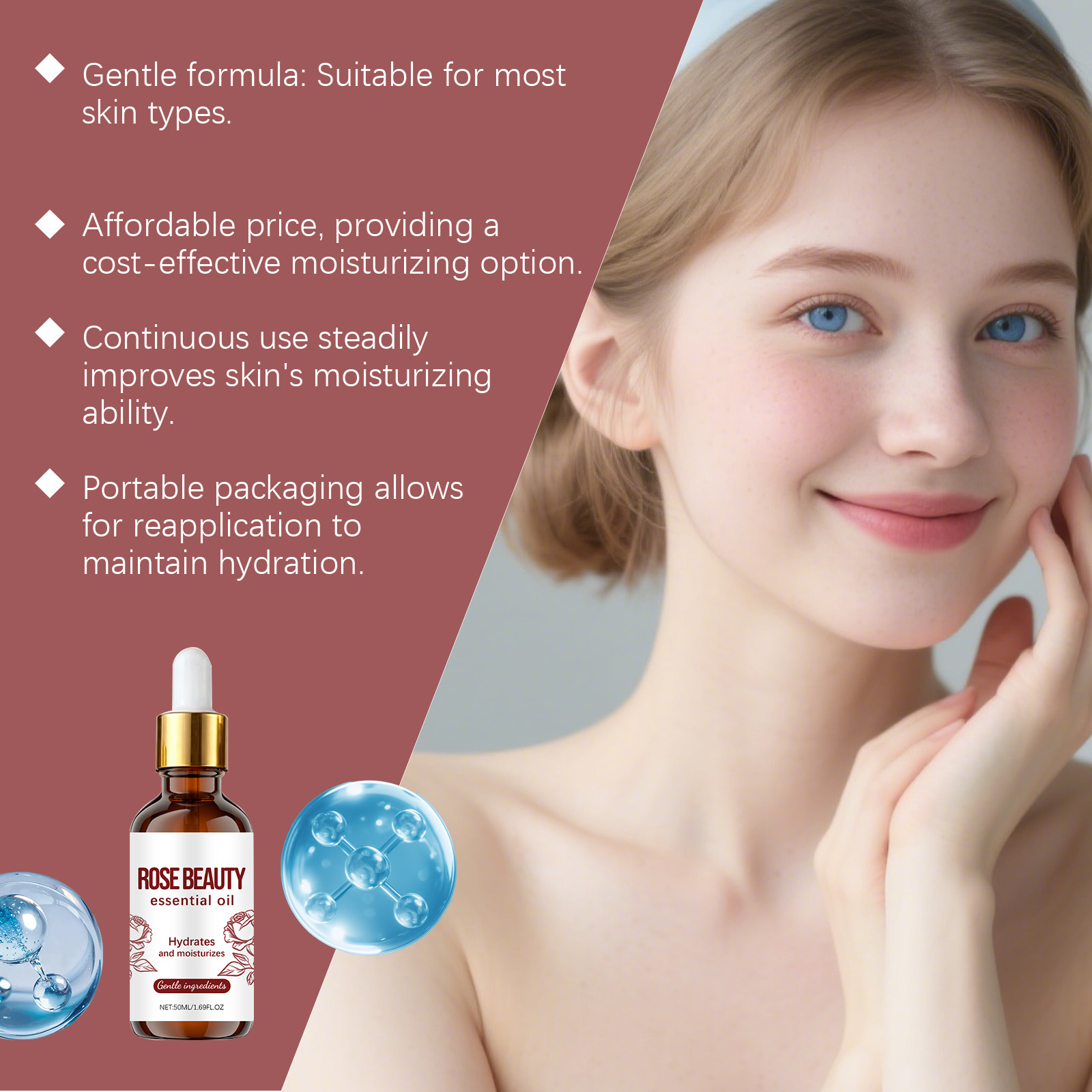 Rose Nourishing Essential Oil Moisturizing Silky Refreshing Brightening Softening Mild Hydrating Daily Skin Care