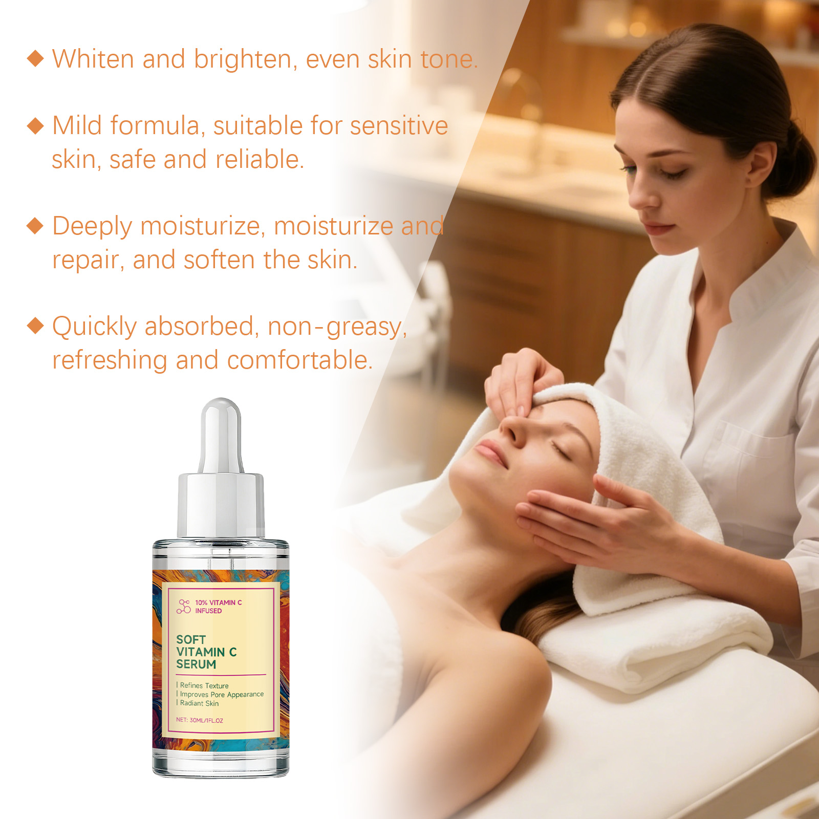 Vitamin C Serum Mild Hydrate Light Soft Fast Absorb Bright Complexion Nourish Dermis Facial Care