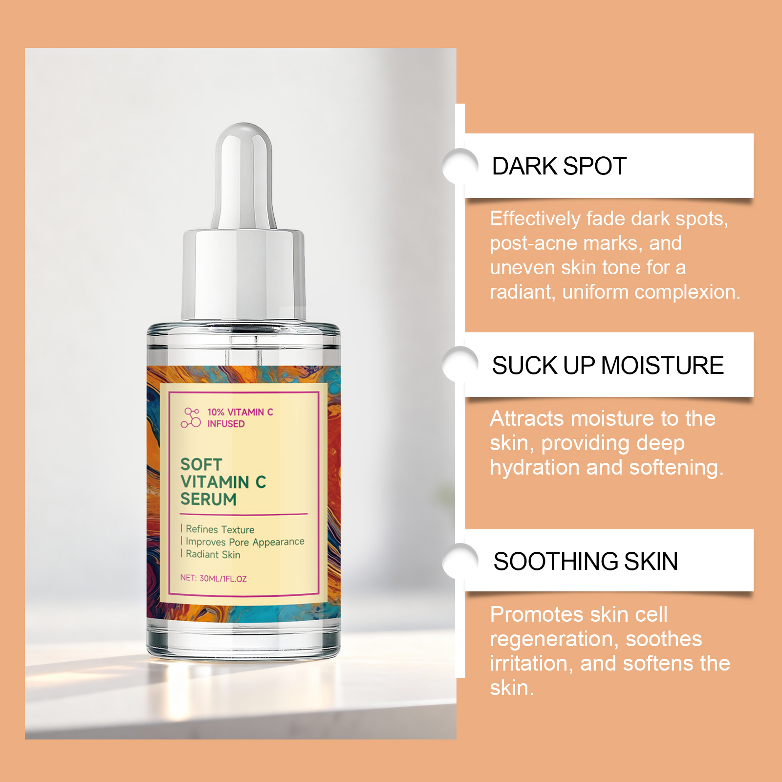 Vitamin C Serum Mild Hydrate Light Soft Fast Absorb Bright Complexion Nourish Dermis Facial Care