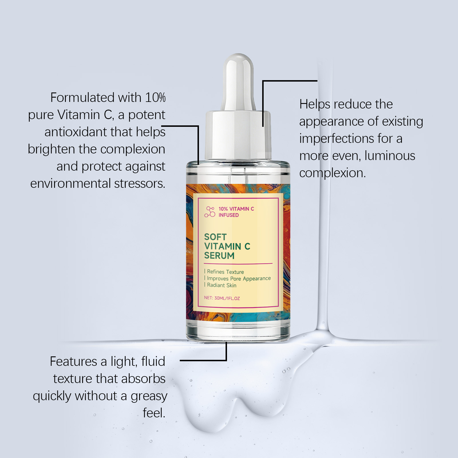 Vitamin C Serum Mild Hydrate Light Soft Fast Absorb Bright Complexion Nourish Dermis Facial Care