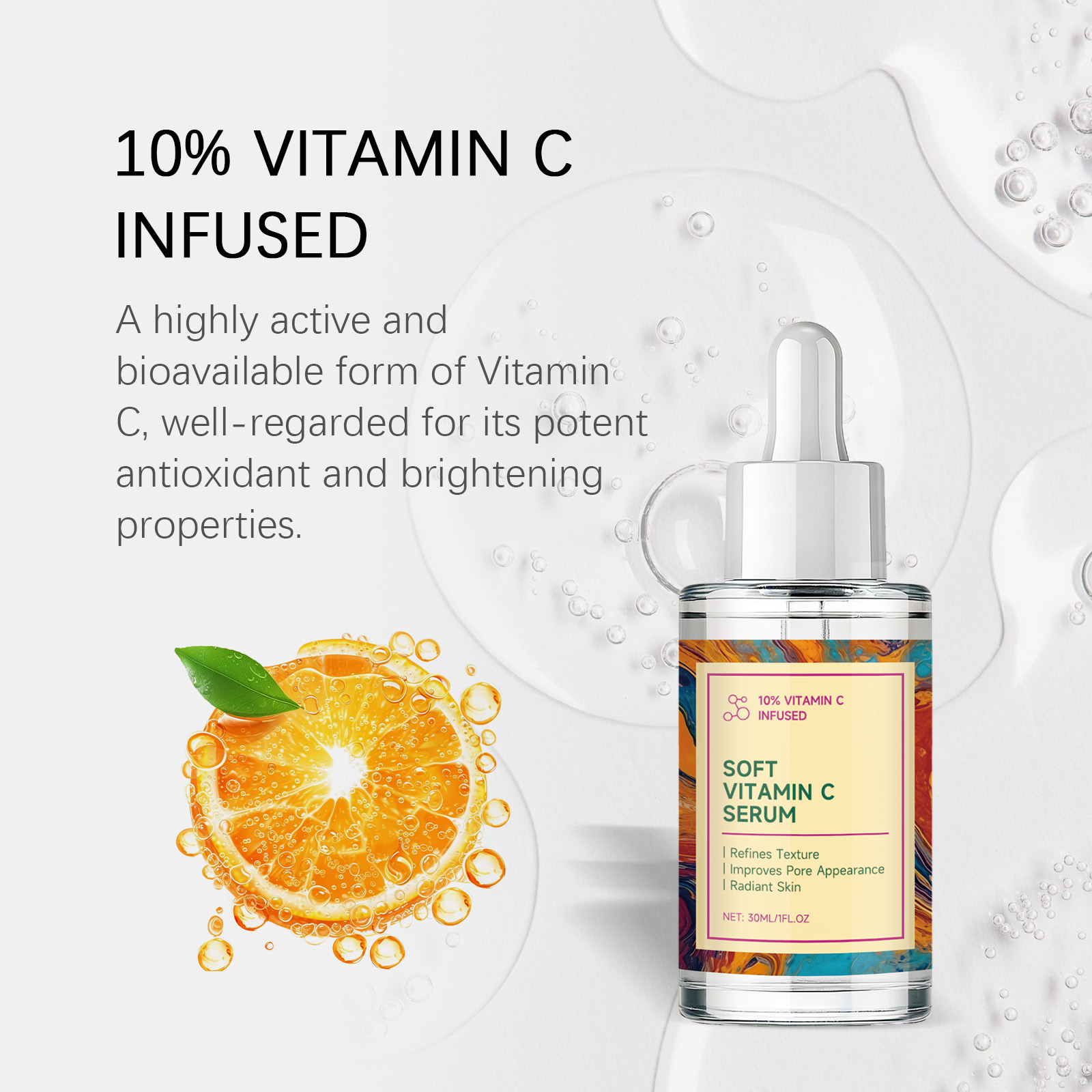 Vitamin C Serum Mild Hydrate Light Soft Fast Absorb Bright Complexion Nourish Dermis Facial Care