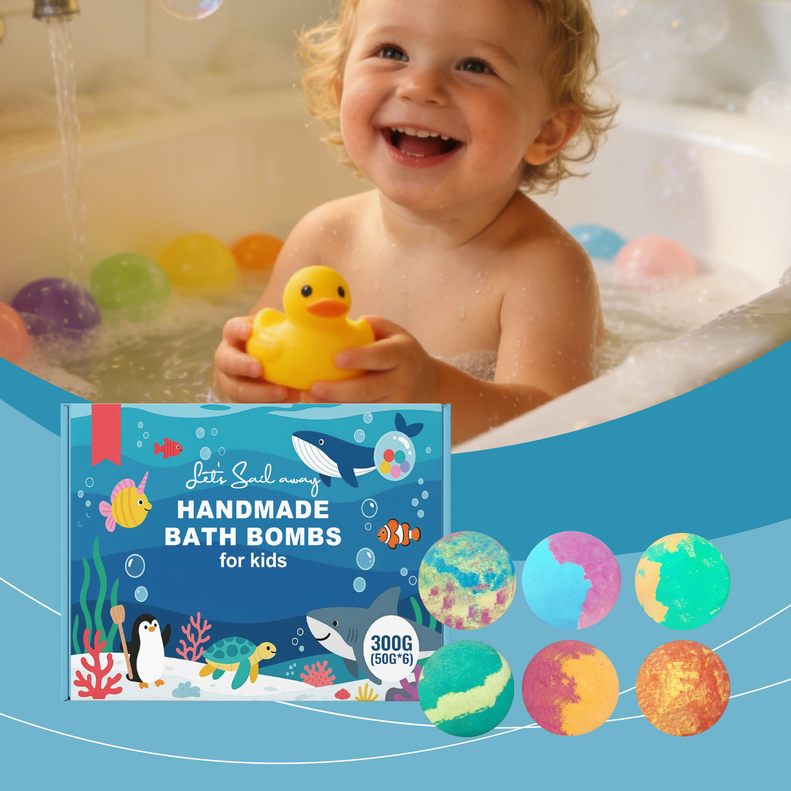 Ocean Themed Toy Bath Bomb Set Mild Care Daily Moisturizing Cleansing Body Skin