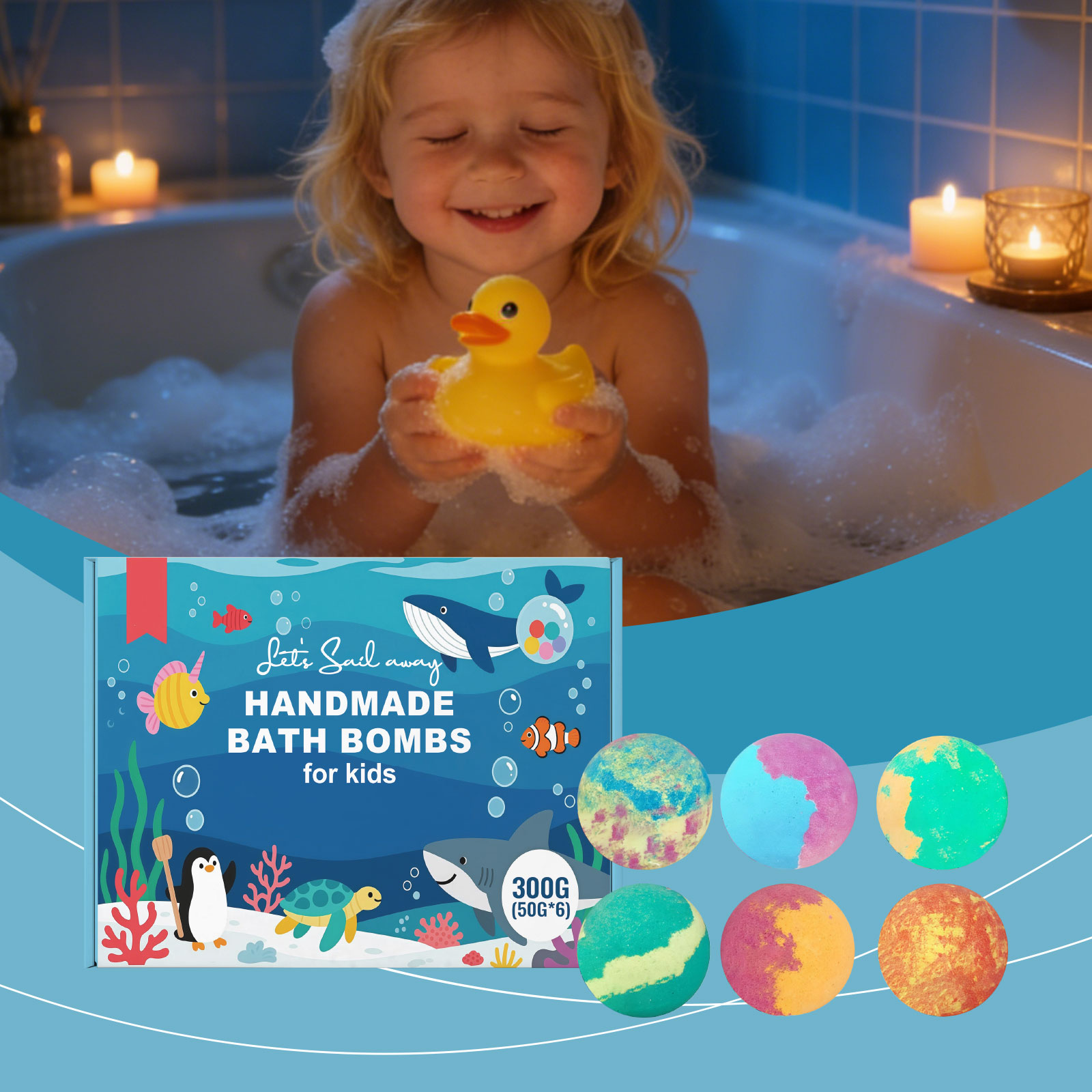 Ocean Themed Toy Bath Bomb Set Mild Care Daily Moisturizing Cleansing Body Skin