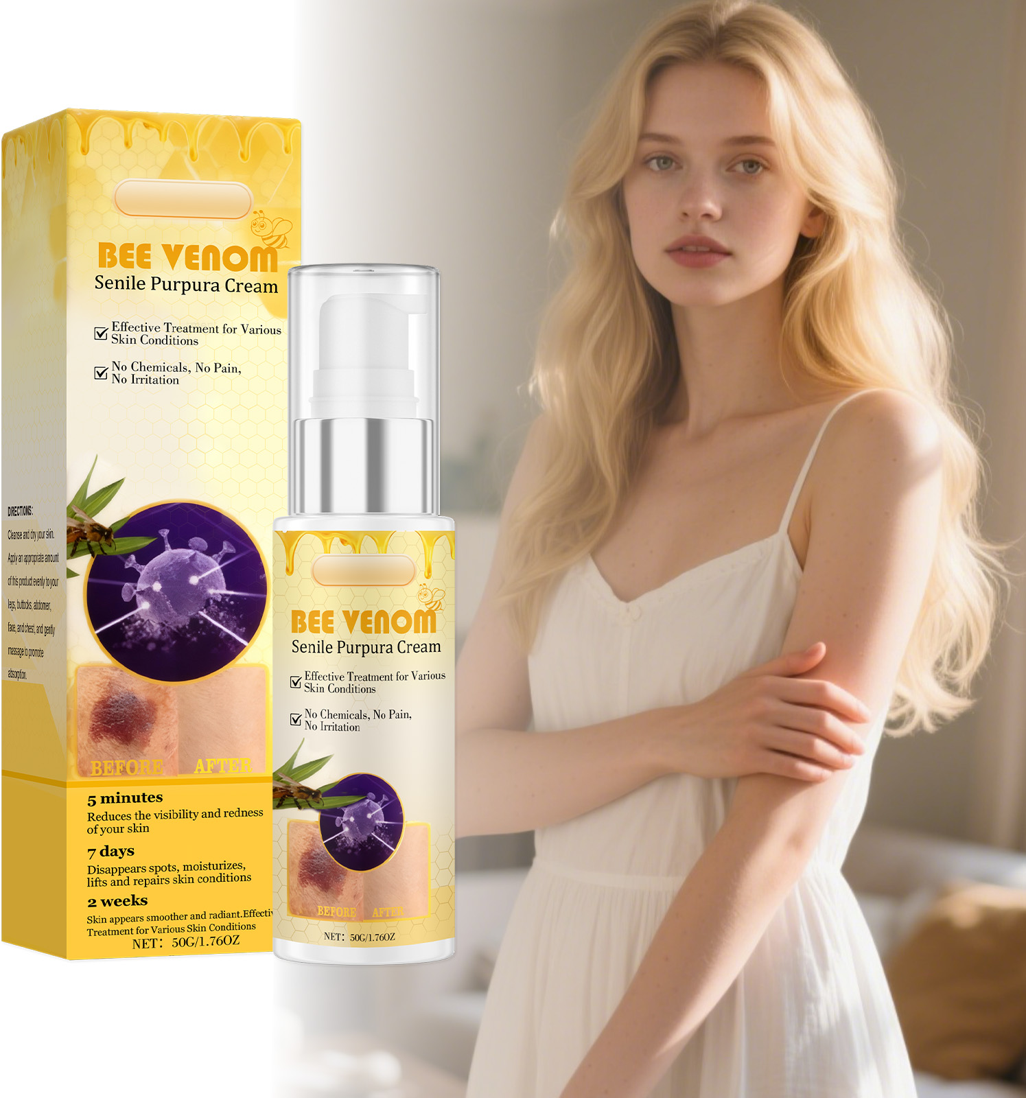 Bee Venom Moisturizing Cream Mild Soft Care Skin Delicate Texture Nourish Hydrate Easy Smear Skin Essence