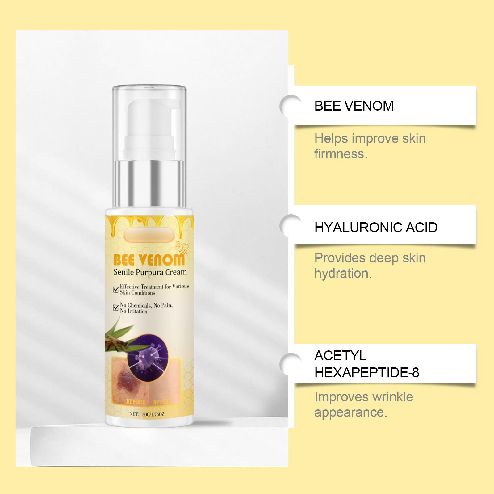 Bee Venom Moisturizing Cream Mild Soft Care Skin Delicate Texture Nourish Hydrate Easy Smear Skin Essence