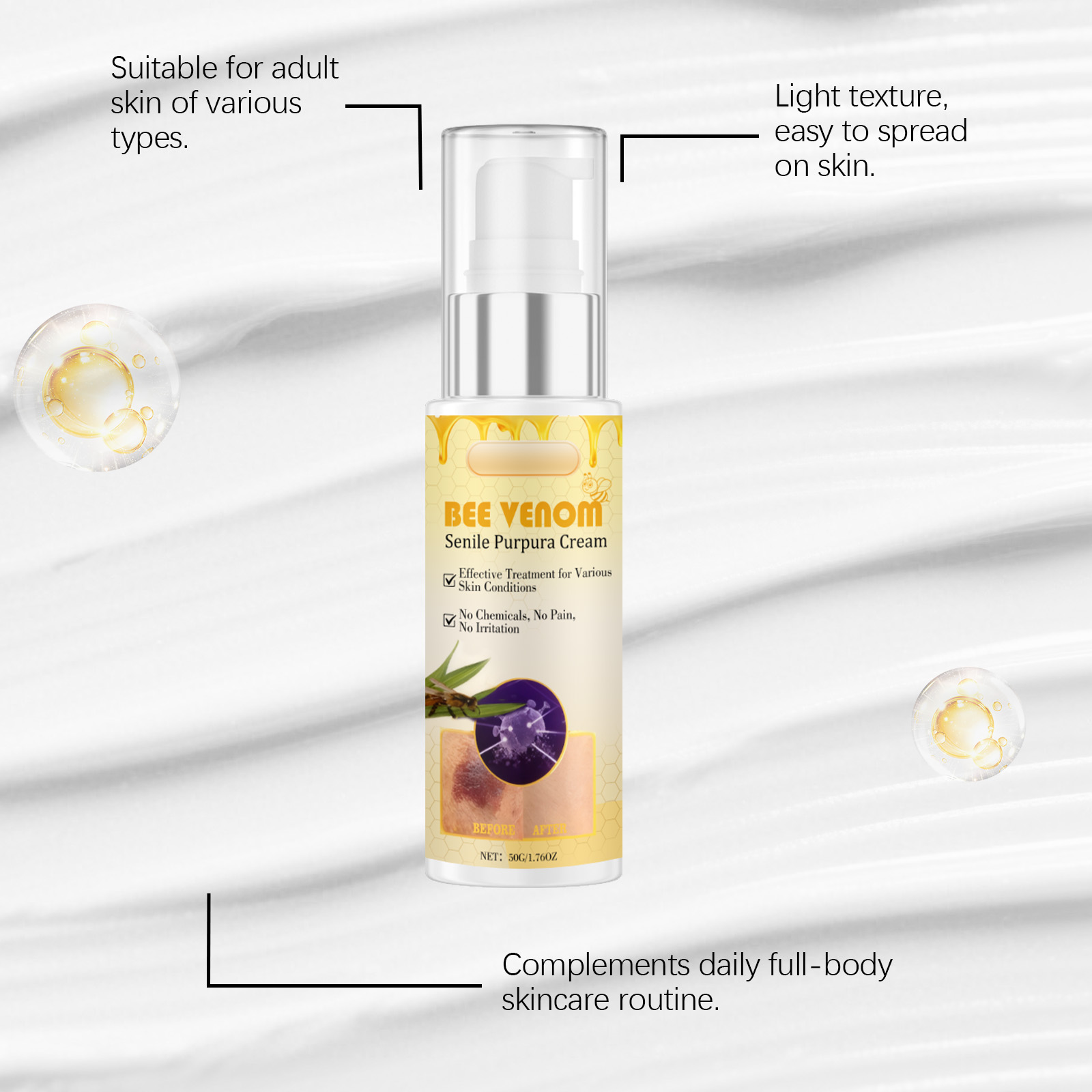 Bee Venom Moisturizing Cream Mild Soft Care Skin Delicate Texture Nourish Hydrate Easy Smear Skin Essence