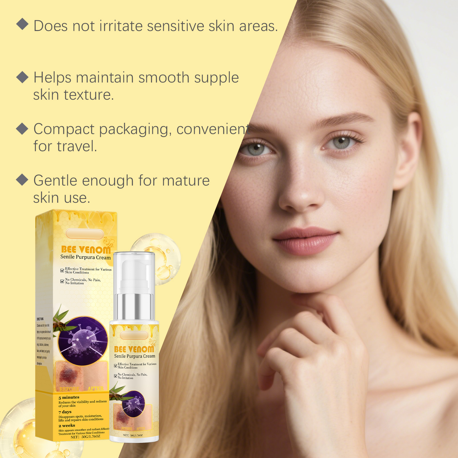 Bee Venom Moisturizing Cream Mild Soft Care Skin Delicate Texture Nourish Hydrate Easy Smear Skin Essence