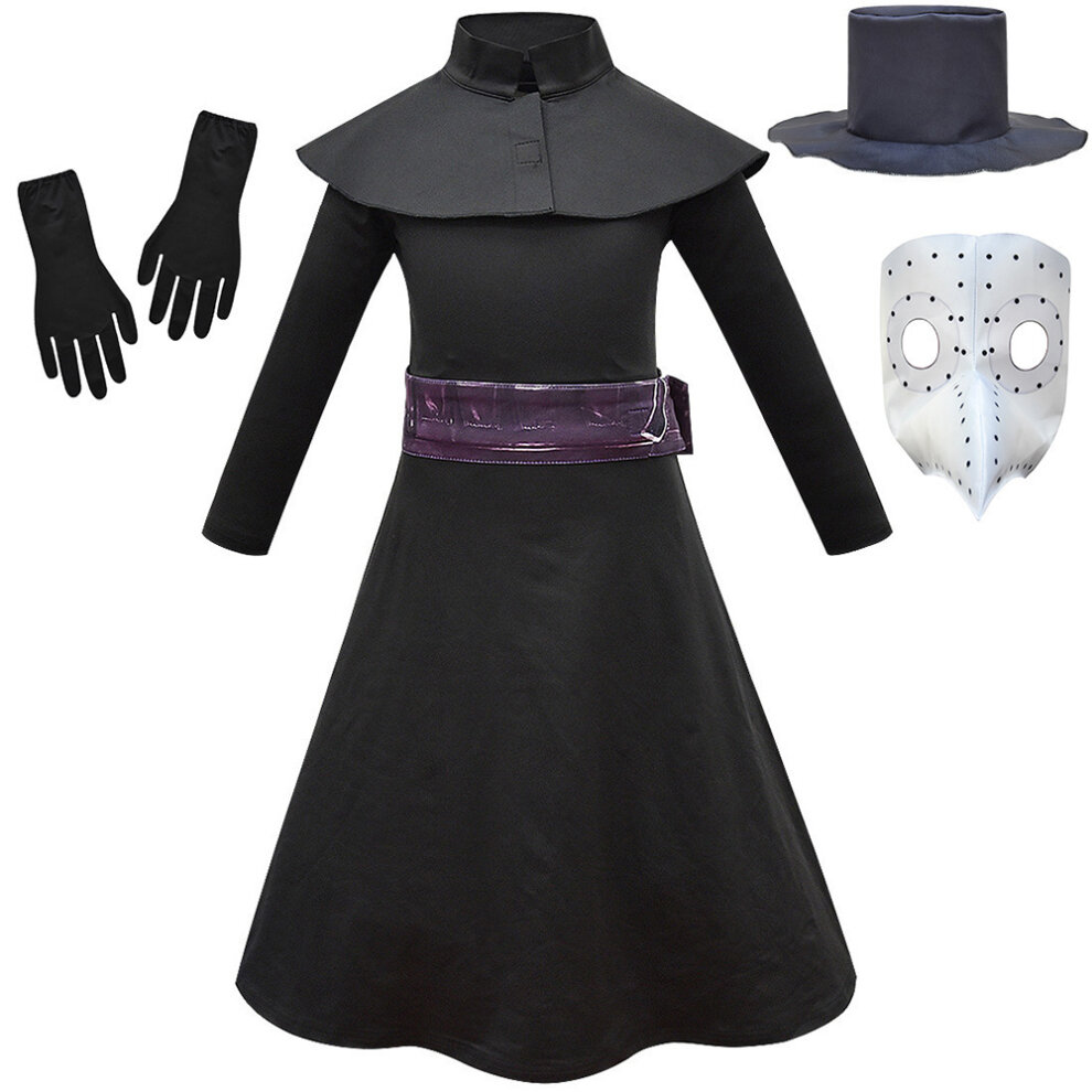(Black, 11-12Years) Kids Plague Doctor Mask Gloves Hat Halloween Cosplay Costume Fancy D