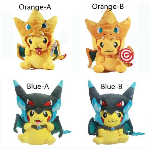 (Orange-A+Blue-A) Pikachu Cosplay Plush Toys Mega Pokemon Cos Charizard Soft Stuffed Kid