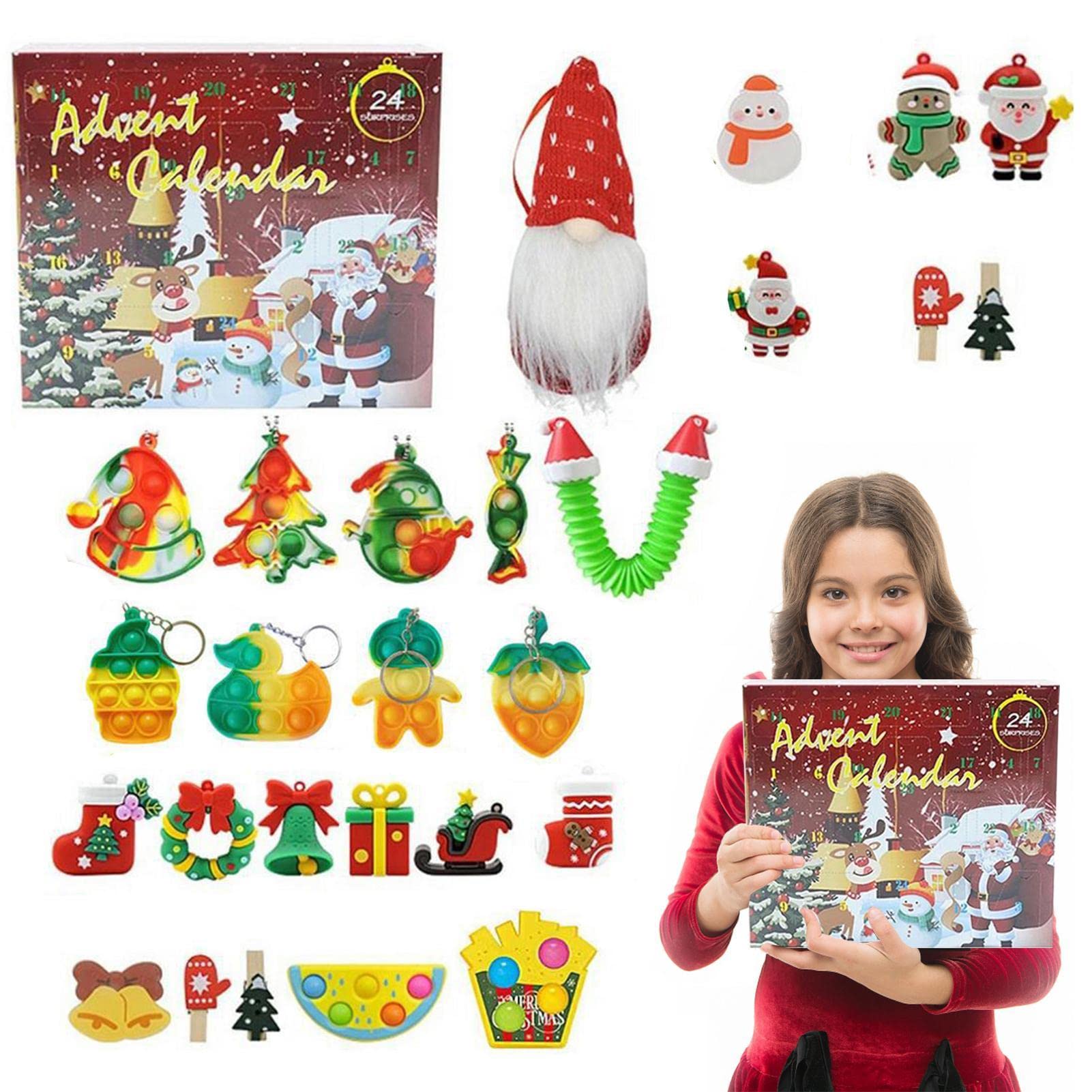 Advent Calendar 2022 Kids Mini Christmas Hanging Ornaments Kit 24 Days Countdown Calendar Plush Toys Box DIY Christmas Tree Decoration Xmas Fillers Party Favor Birthdays Surprise Gifts for Toddlers Kids Girls Boys