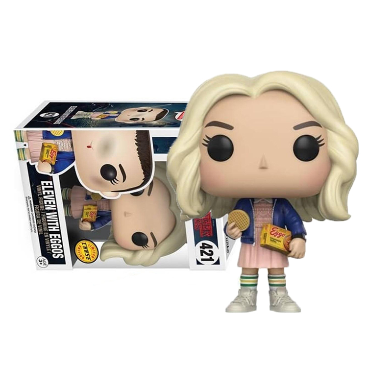 FUNKO POP Stranger Things Eleven With Eggos 421 Chase Edition Action Figure Toys TV Vinyl Figures with Box Long Hair Collection Dolls Ornament Prop for Boys and Girls Birthday Gift 10cm
