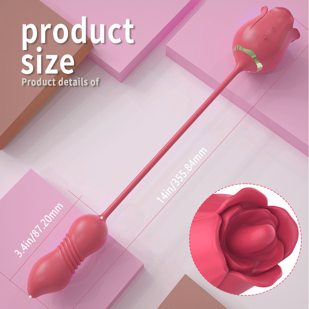 (Red) Rose Vibrators Sex Toys for Women Bullet Vibrator Dildo Adult Toys for Couples Tongue Licking Thrusting 3 in 1 Clitoral Nipple and G Spot Pulse Stimulating Waterproof Rechargeable
