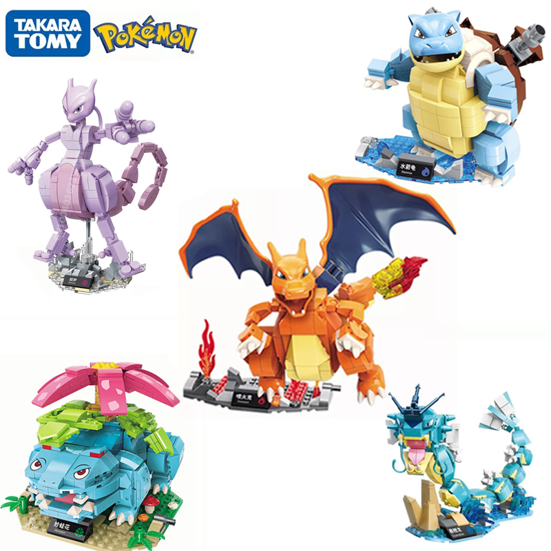 (Charizard) Pokemon Anime Cartoon Pikachu Bulbasaur Building Blocks Bricks Sets Movie Dolls Model Kids Toys For Children Gift