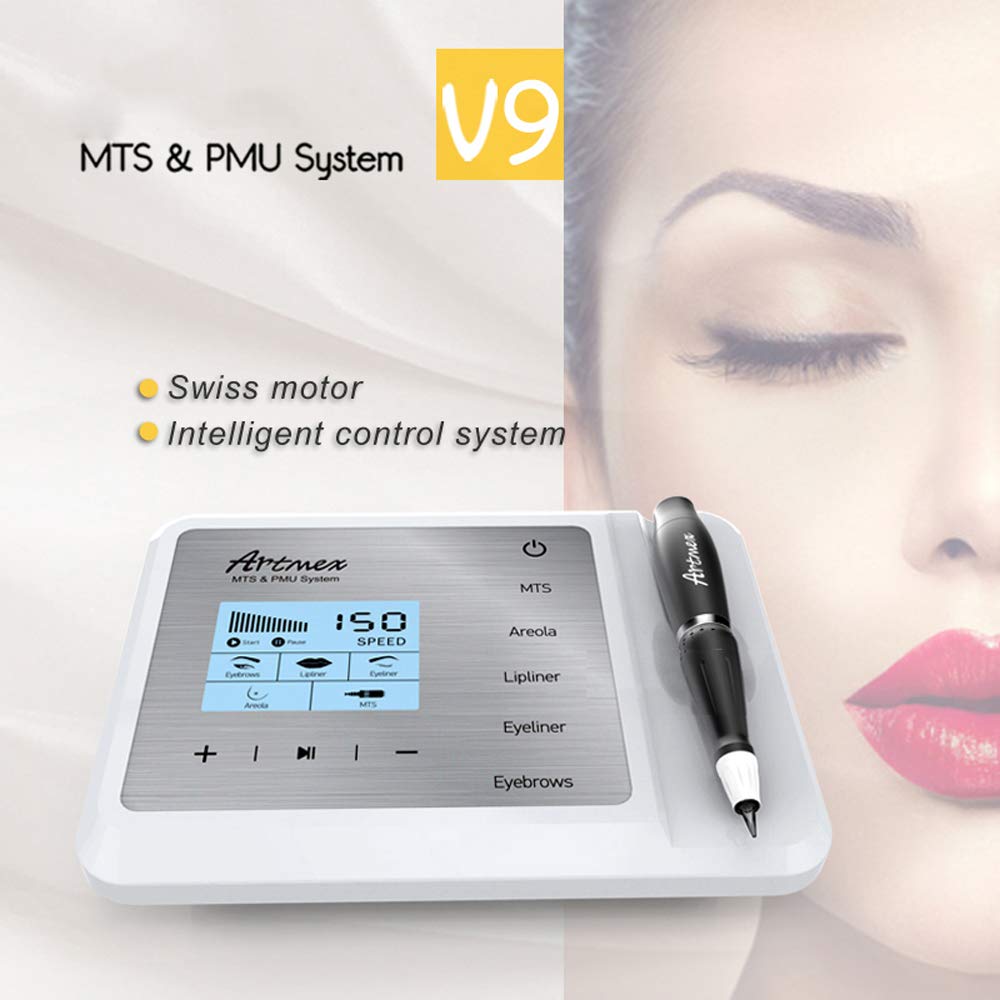 Digital Permanent Makeup Tattoo Machine Artmex V9 Eyebrow Lip Eyeliner Professional  Makeup Machine MTS PMU Microblading Pen Device Rotary Pen LCD Display With V9 Tattoo Needle