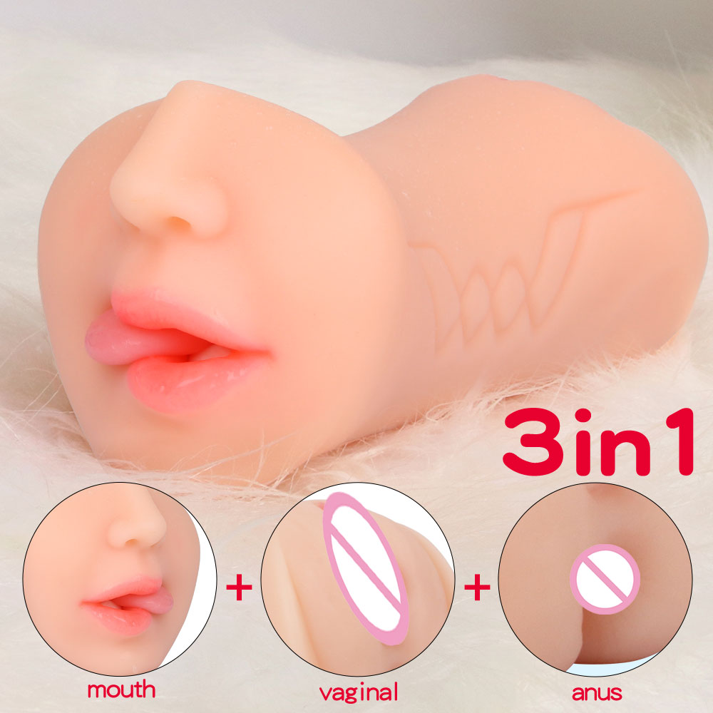 (Brown) Male Masturbator Cup Silicone Adult Sex Toys for Men Stroker Pocket Pussy Realistic Vagina Artificial Anal Mouth Deep Throat With Tongue Pussy Pocket Oral Sucking Blowjob Masturbation