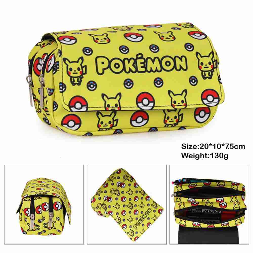 (Pokémon Pikachu 01) Pokémon Pikachu Large Capacity Anime Pen Case Pencil Case for Kid Cartoon Pencil Bag Pouch Holder Desk Organizer with Multi Compartments for Childrens Students Office School Gift