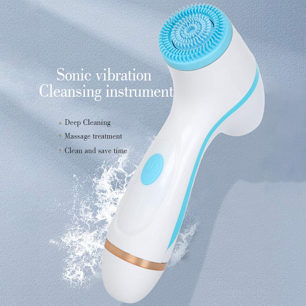 (Blue) Facial Cleansing Brush Electric USB Charging Multi-Function Face Washing Instrument Silicone Face Brush Sonic Cleansing Brush