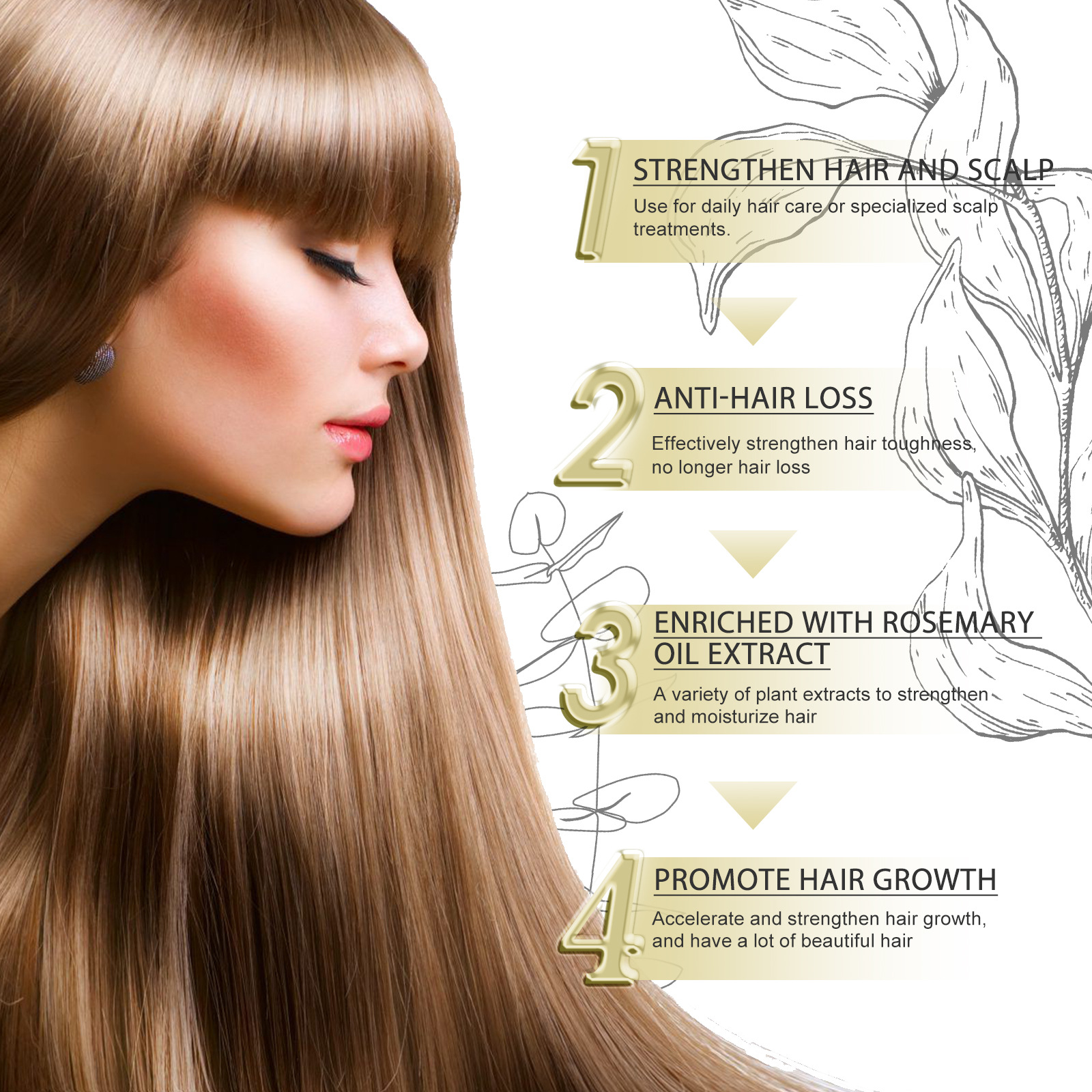 Hair Growth Oil Natural Veganic Rosemary Organic Oil for Thin Hair Growth Strengthen Nourishing Dry Damaged Hair 60ml
