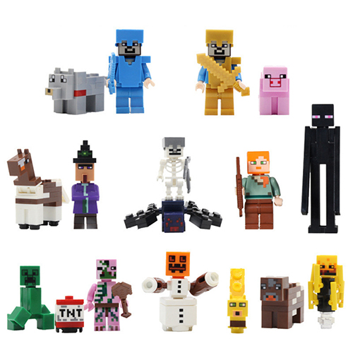 Minecraft Building Blocks Minifigures My World Cartoon Characters Figures Assemble Bricks Game Toys Collection for Boys Kids Fans 16pcs Set Fit Lego