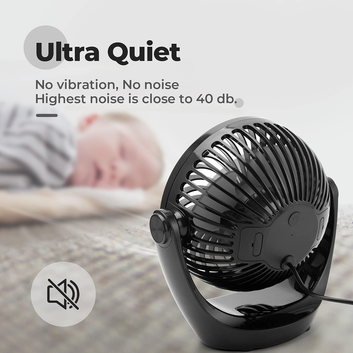 (Black) OCOOPA USB Desk Table Fan with Strong Airflow Quiet Operation Portable Cooling Fan Speed Adjustable Rotatable Head for Home Office Bedroom Table and Desktop