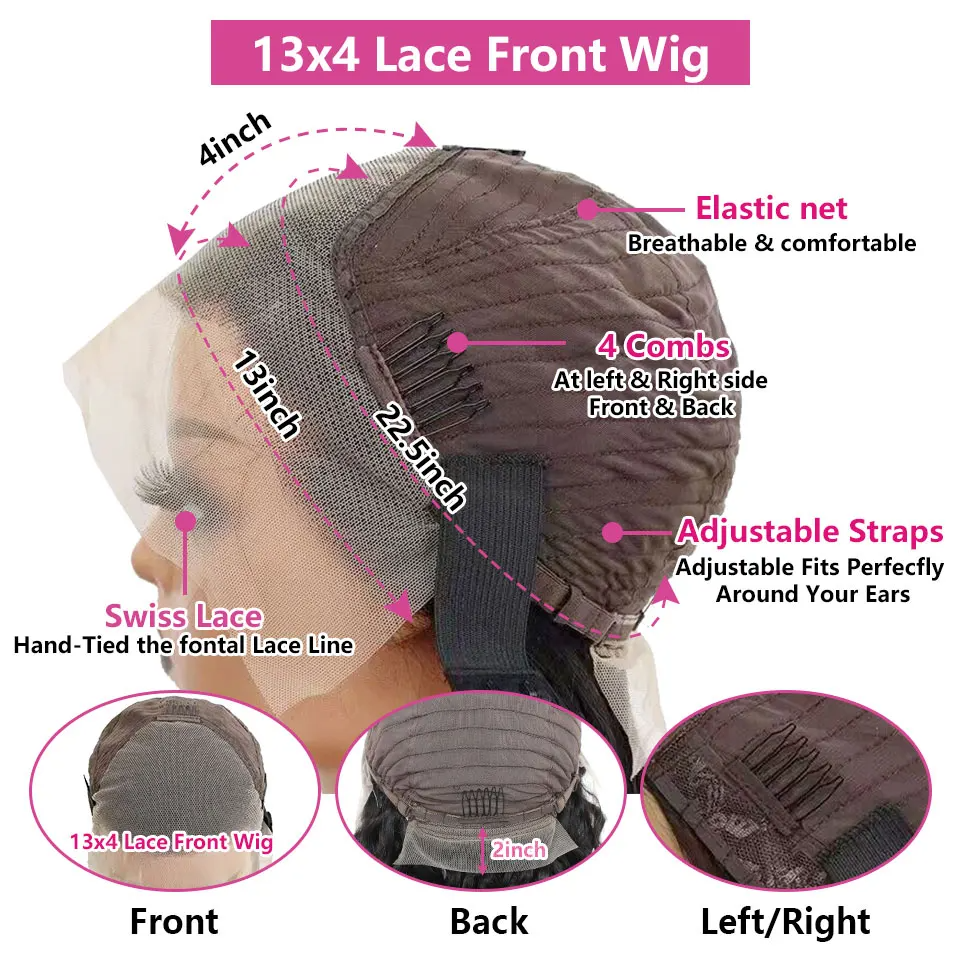 (14inches) 36 30 Inch 13x4 HD Transparent Lace Front Human Hair Wigs Brazilian Body Wave Lace Frontal Wig For Women 180 Percent Density Lace Wig