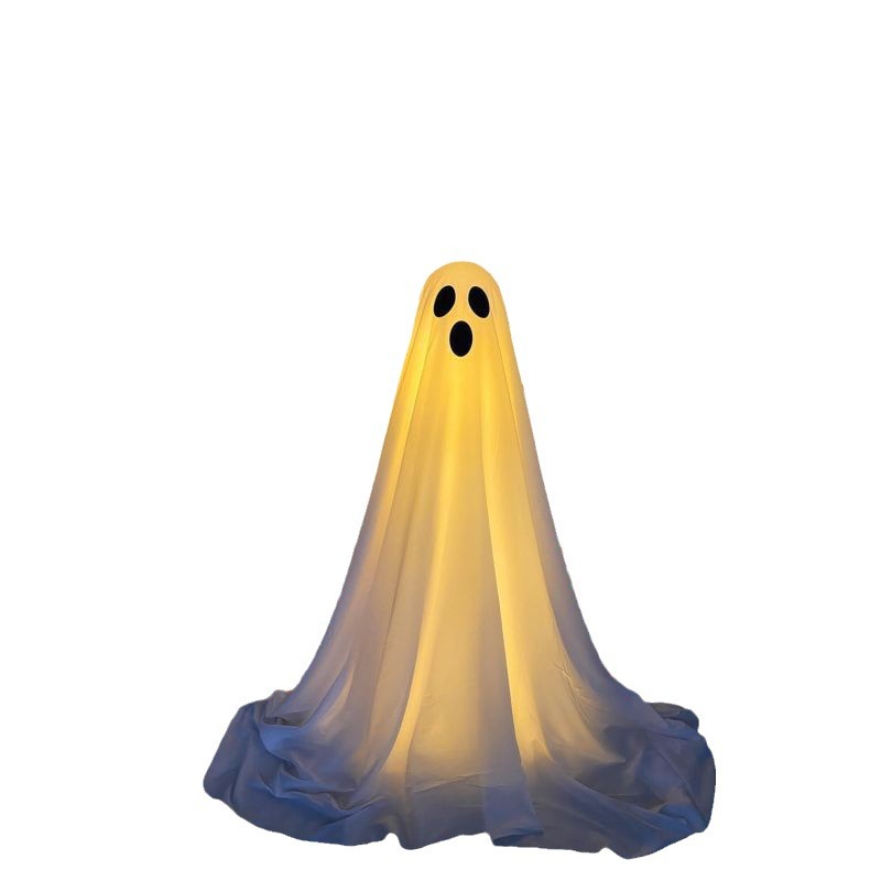2 Pcs Spooky Ghost Standing With Light Strings Halloween Decoration